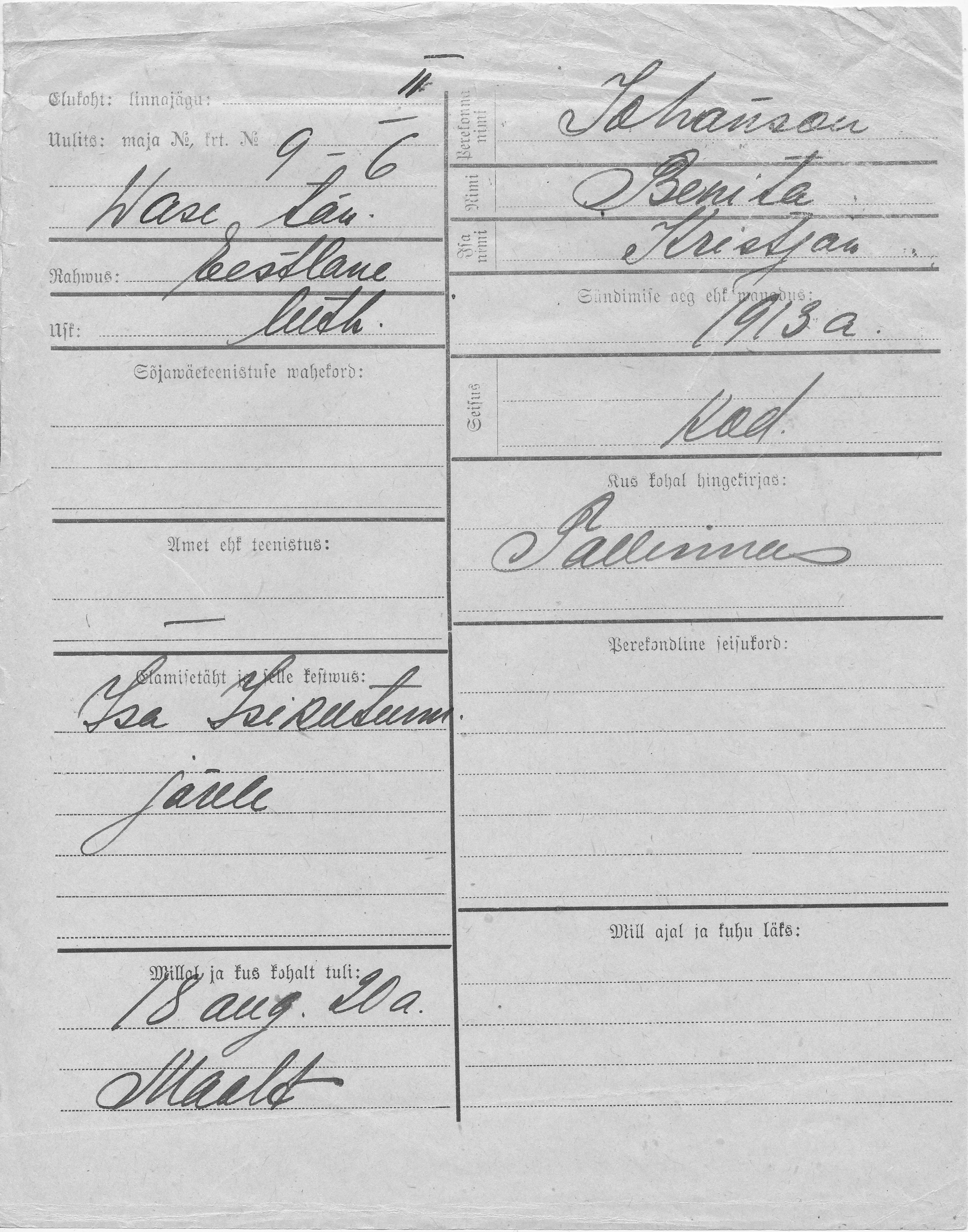 Johanson, Benita, Kristjan