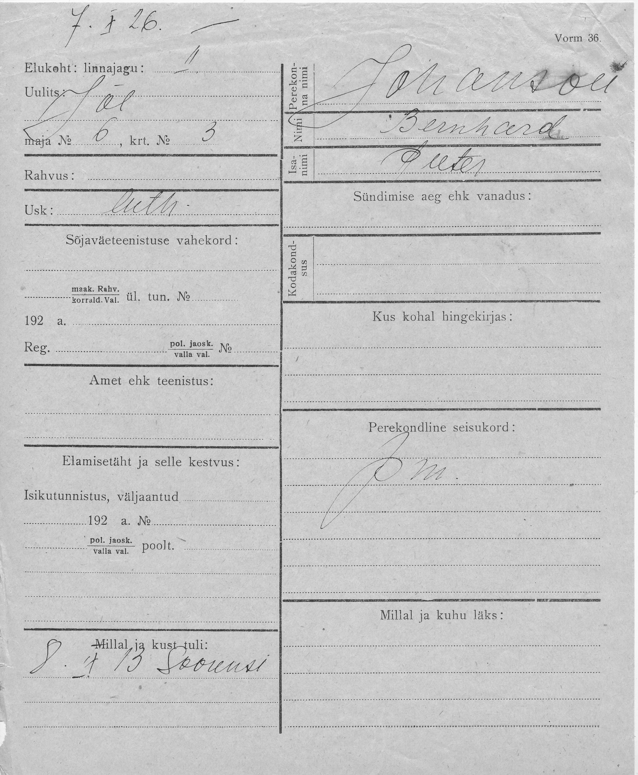 Johanson, Bernhard, Peeter