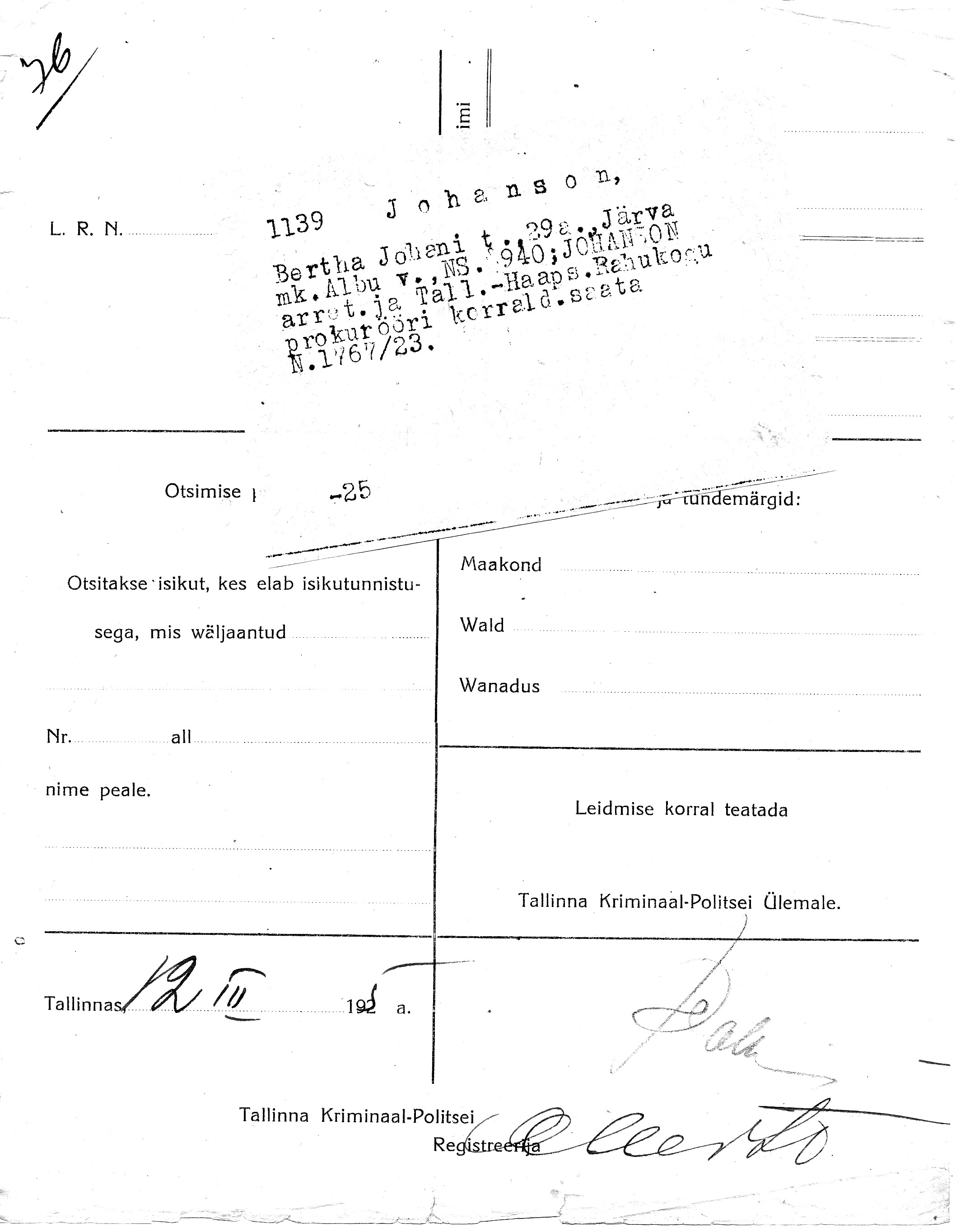 Johanson, Bertha, Johan