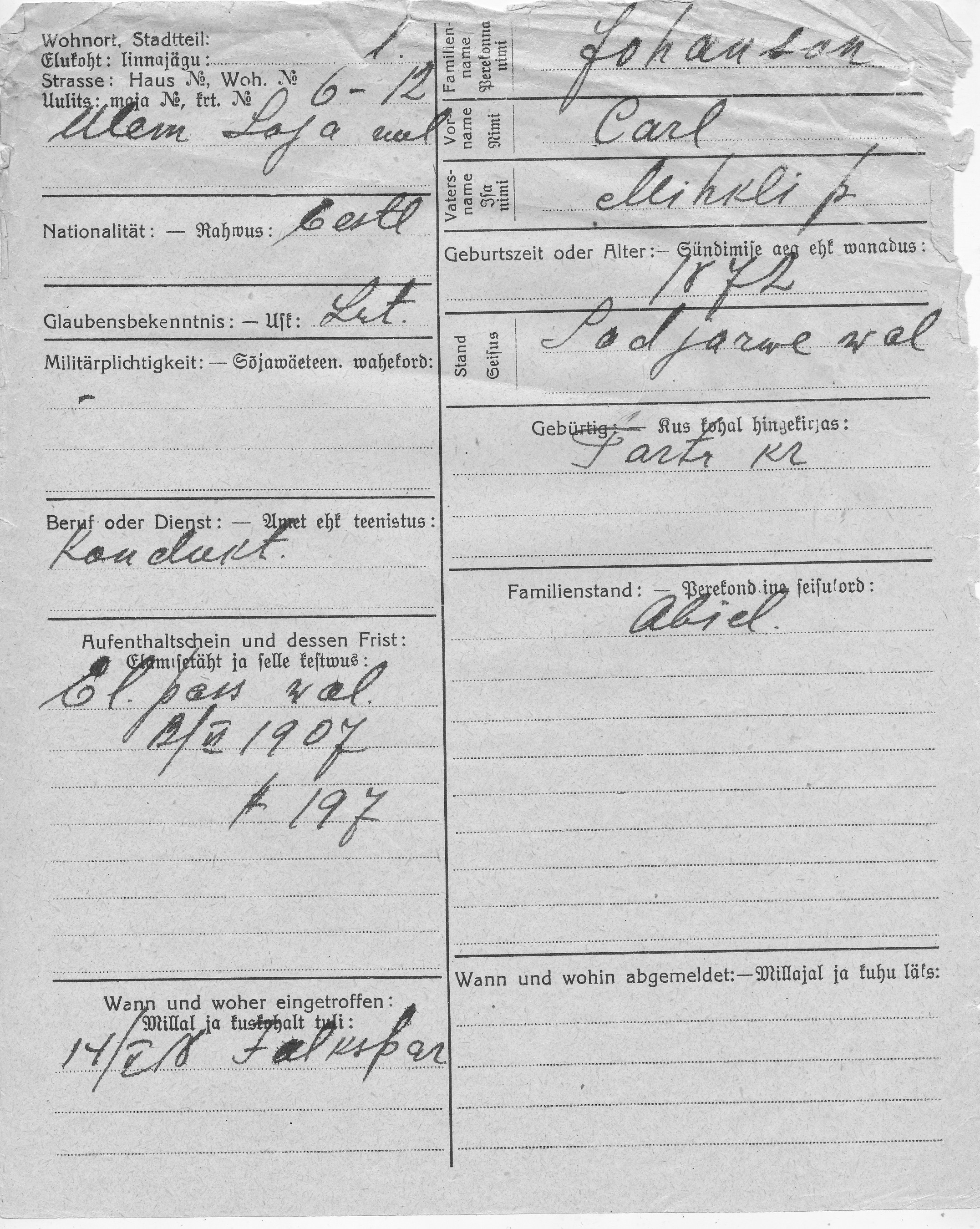 Johanson, Carl, Mihkel