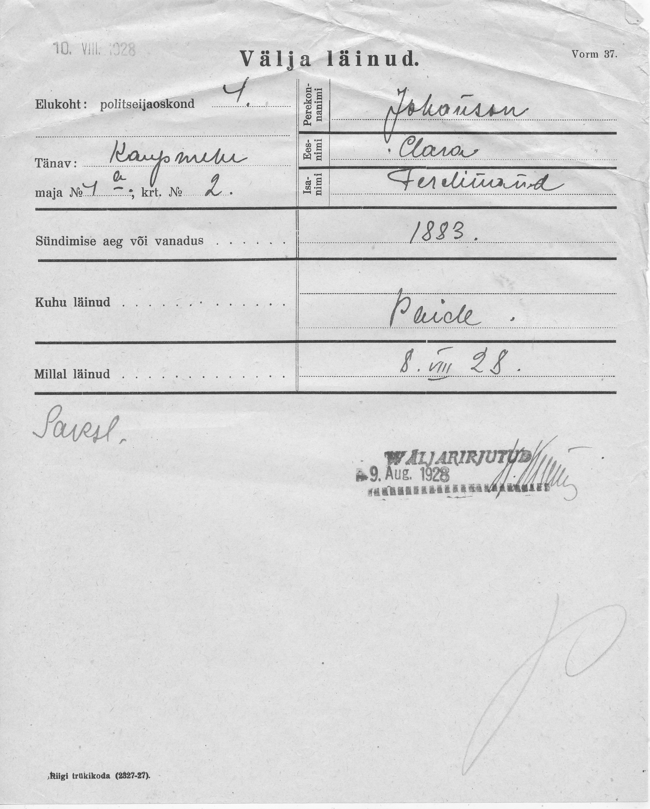 Johanson, Clara, Ferdinand