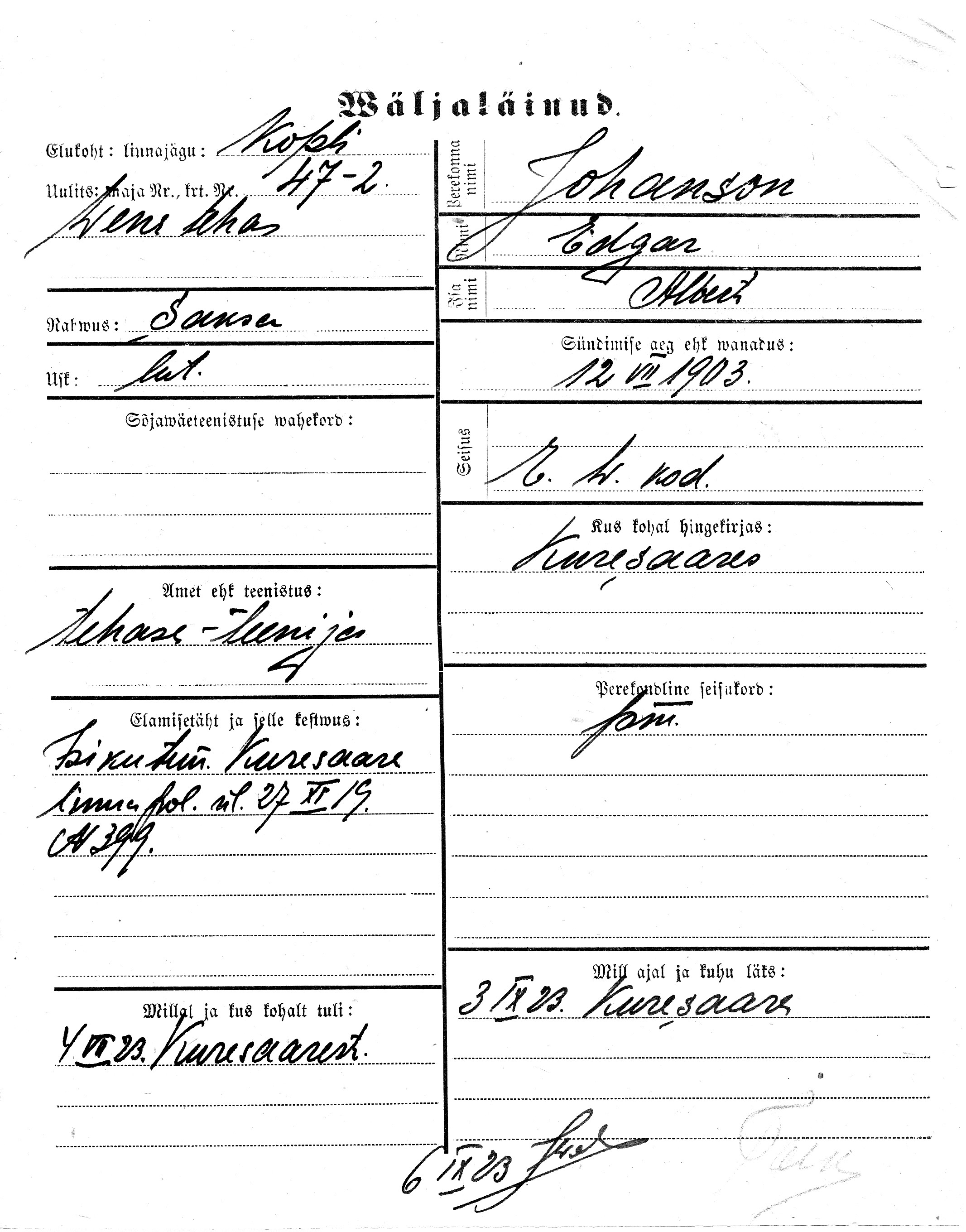 Johanson, Edgar, Albert