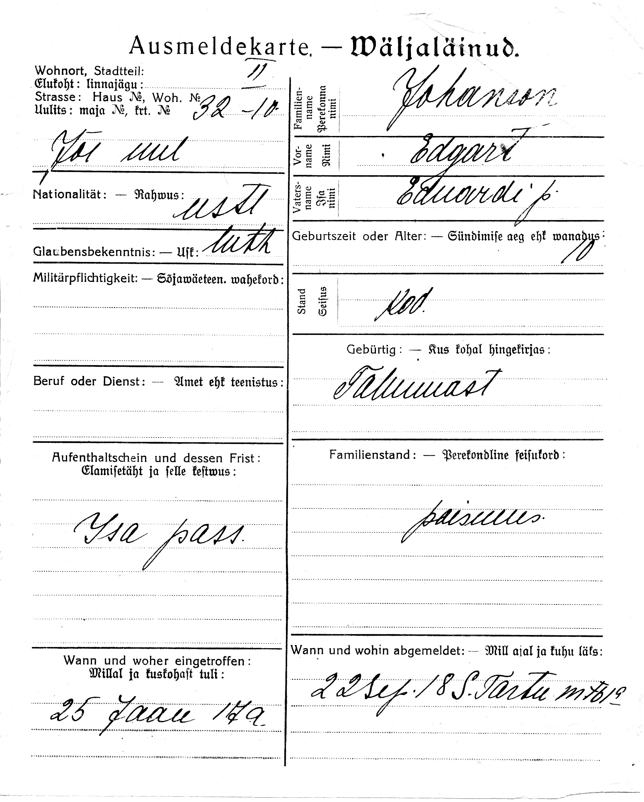 Johanson, Edgar, Eduard