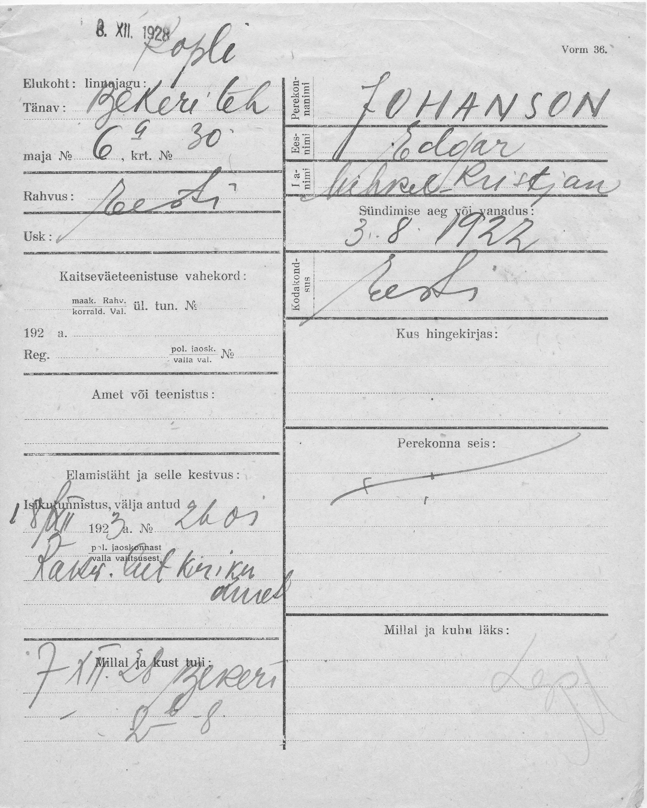 Johanson, Edgar, Mihkel Kristjan