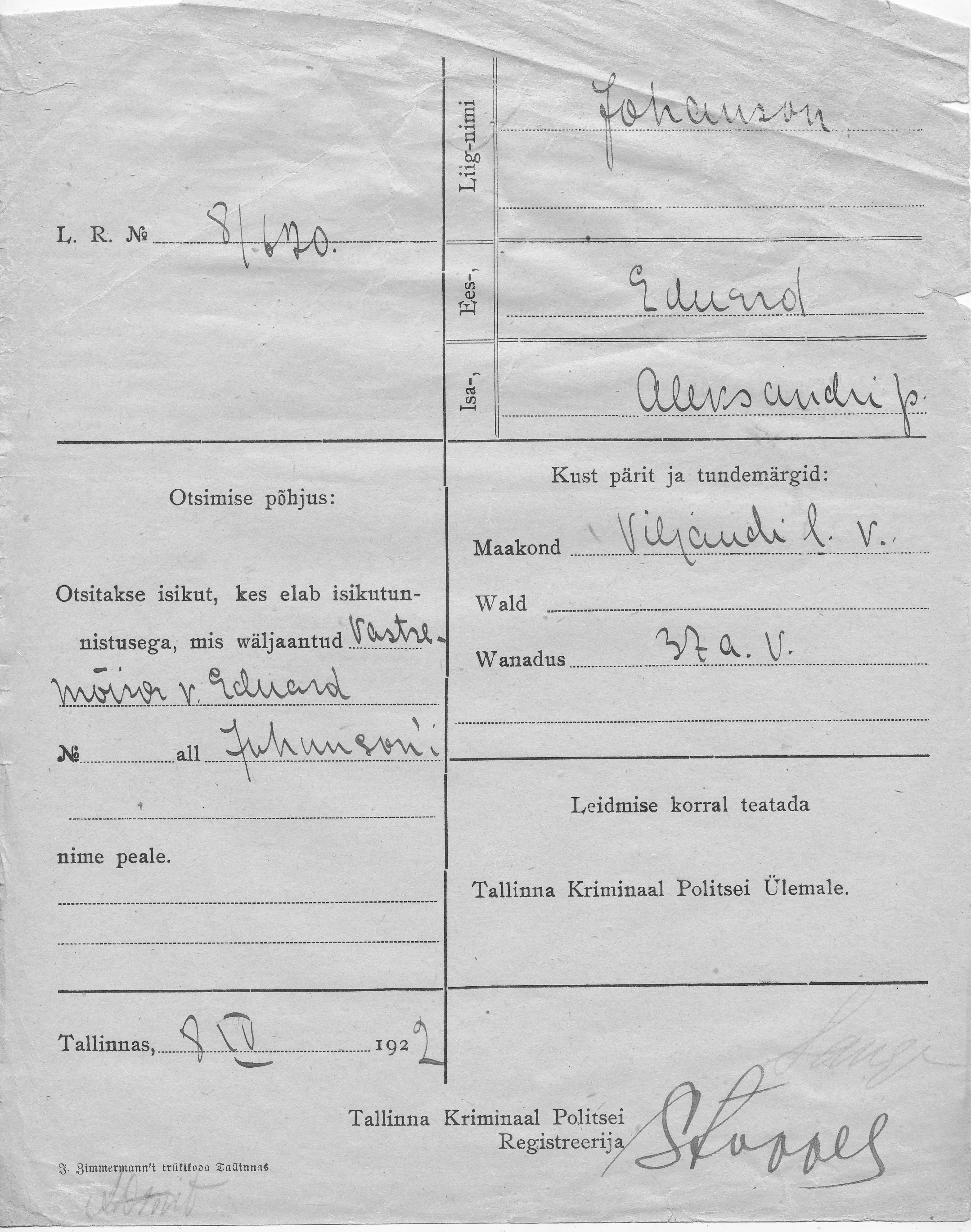 Johanson, Eduard, Aleksander