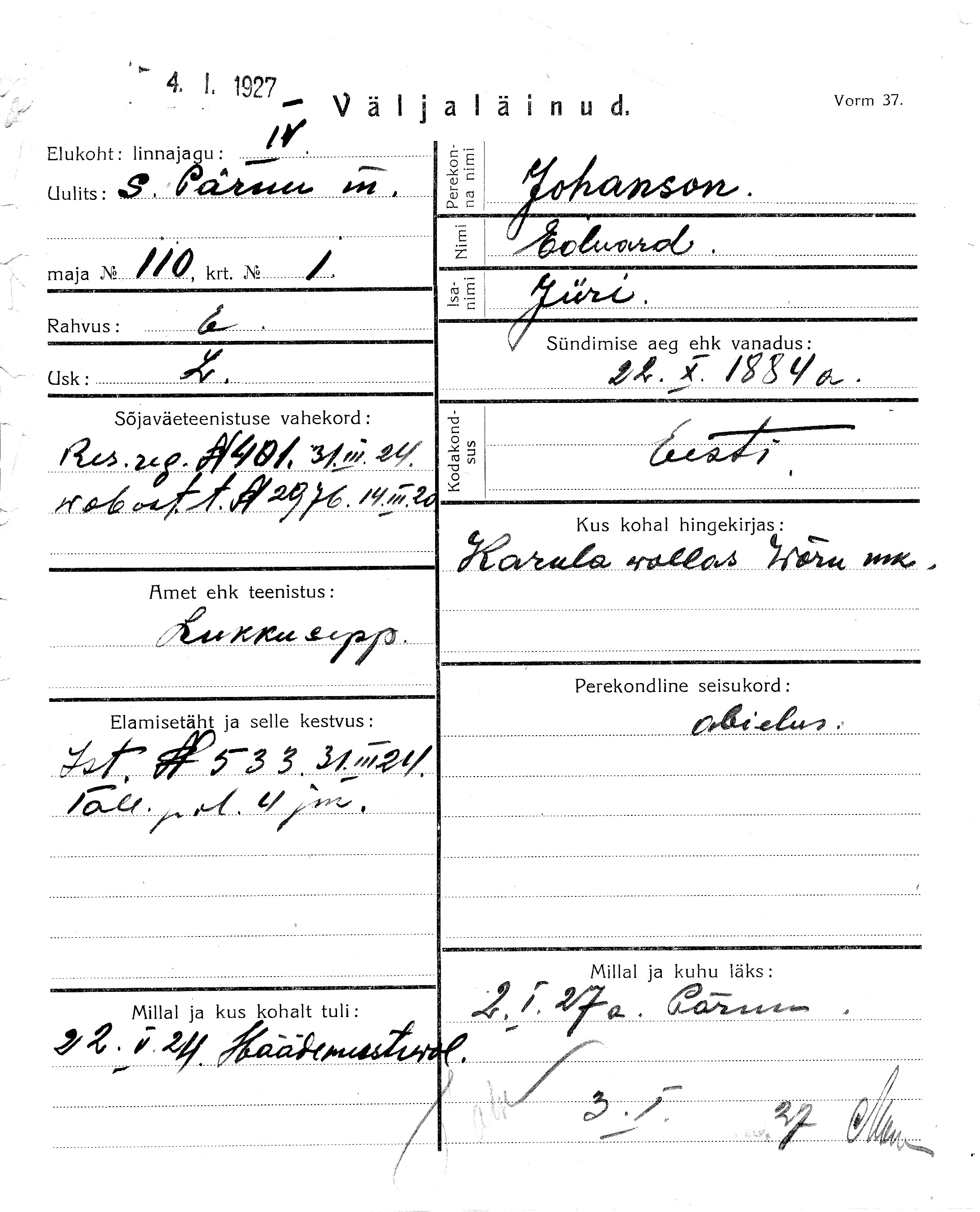 Johanson, Eduard, Jüri