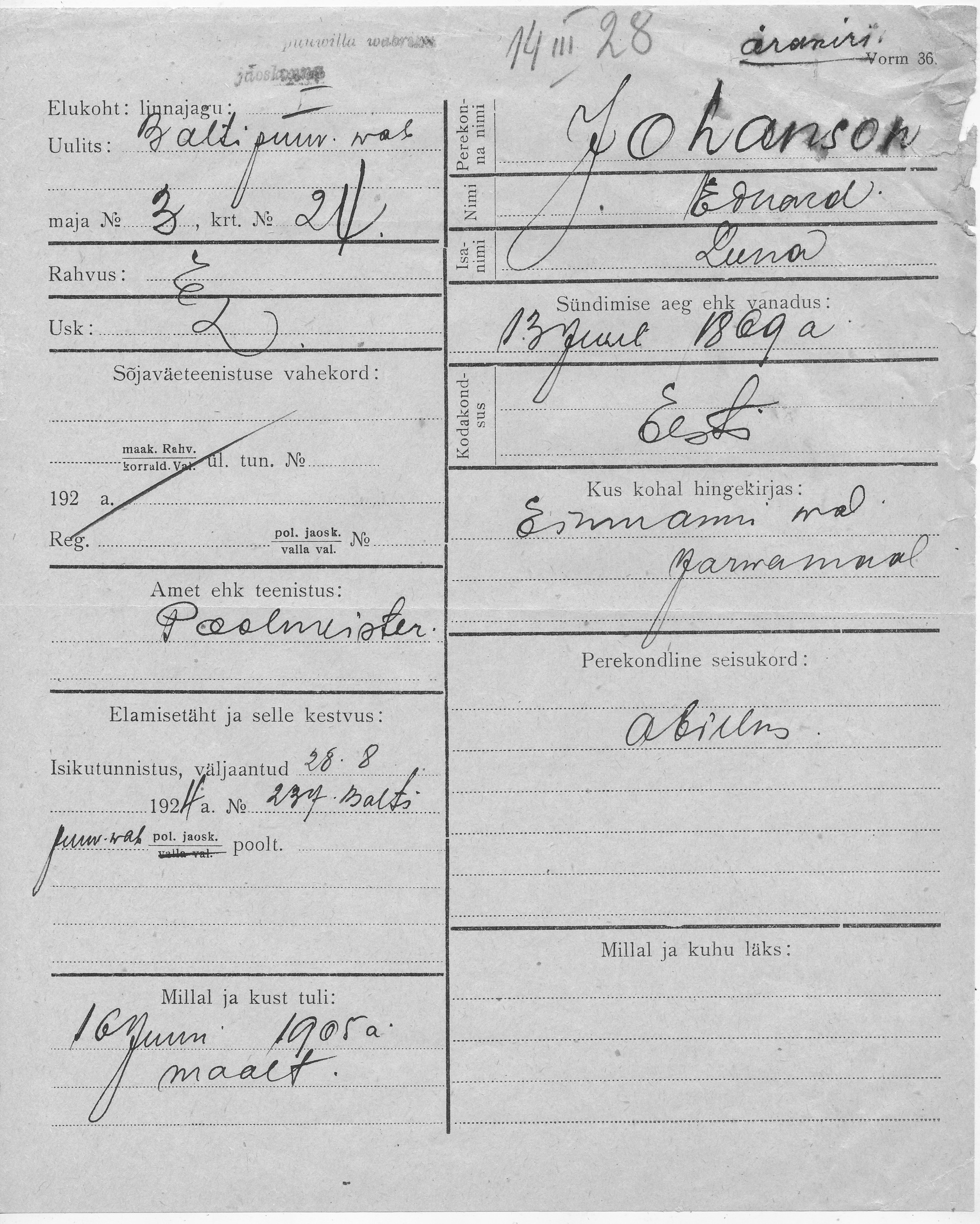 Johanson, Eduard, Leena