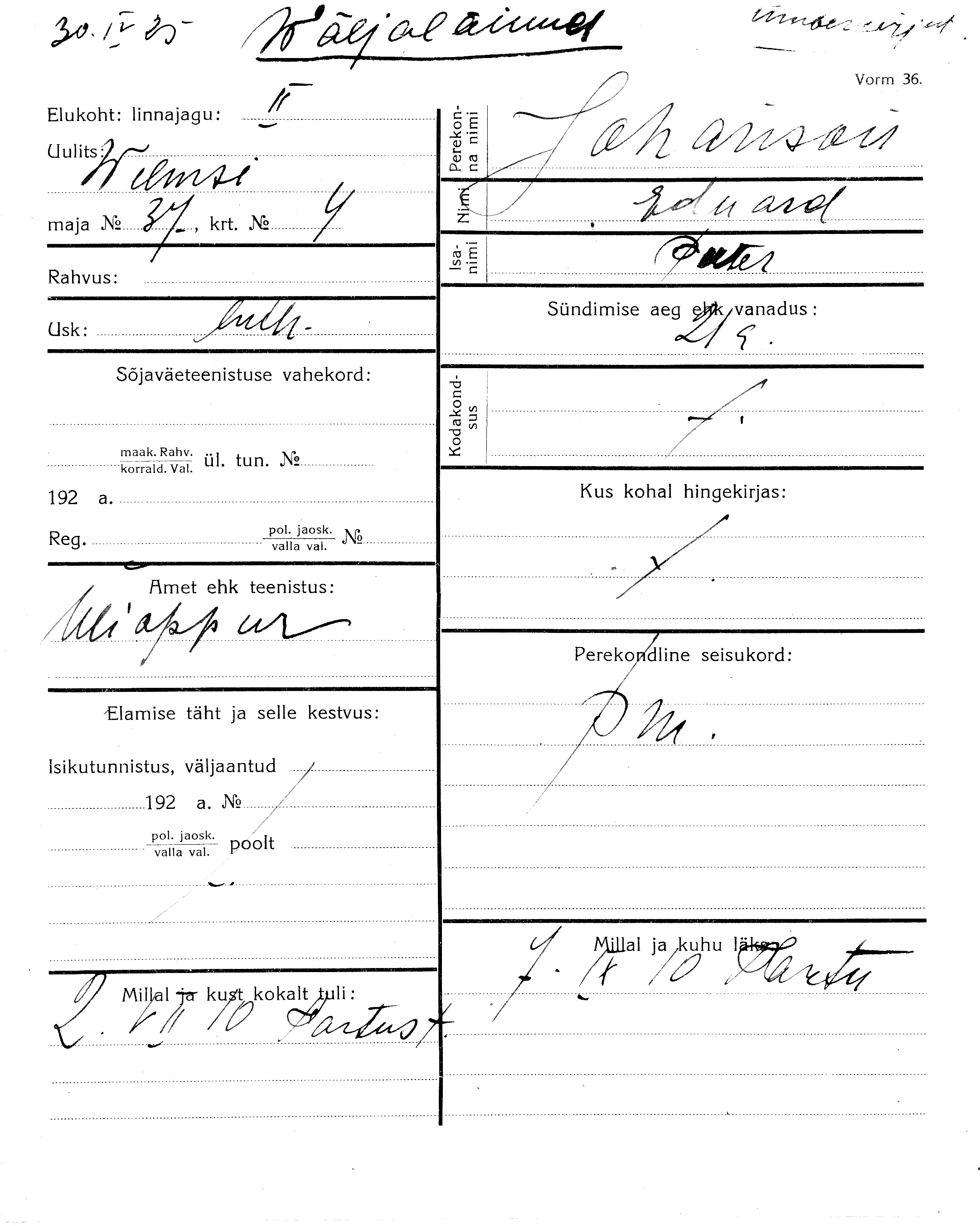 Johanson, Eduard, Peeter