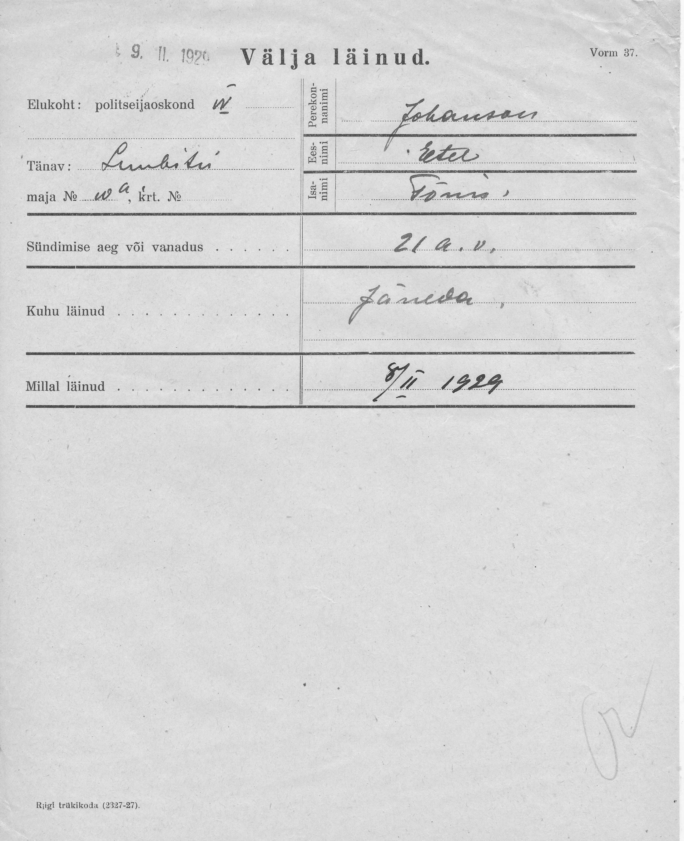 Johanson, Eetel, Tõnis