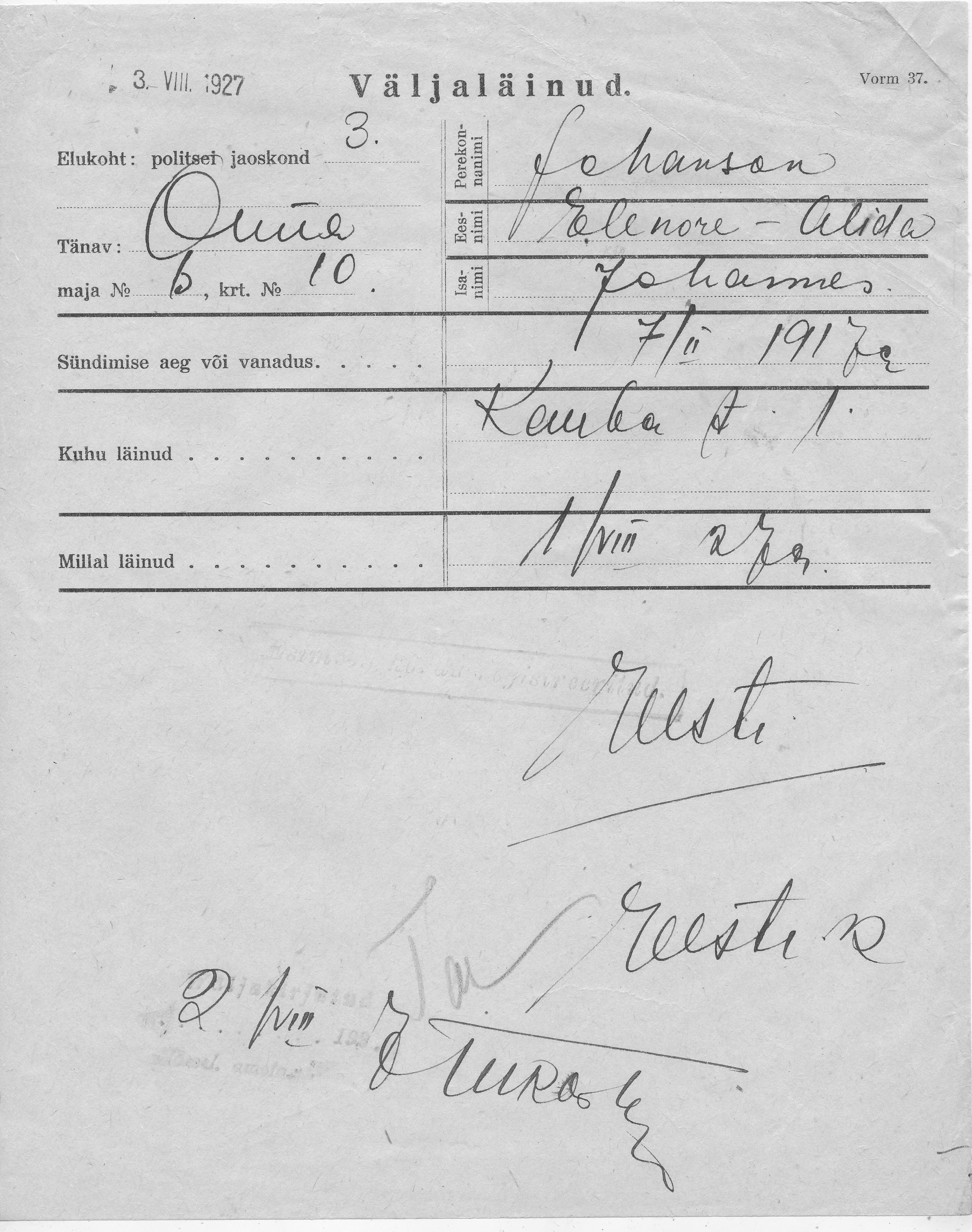 Johanson, Elenore-Alida, Johannes