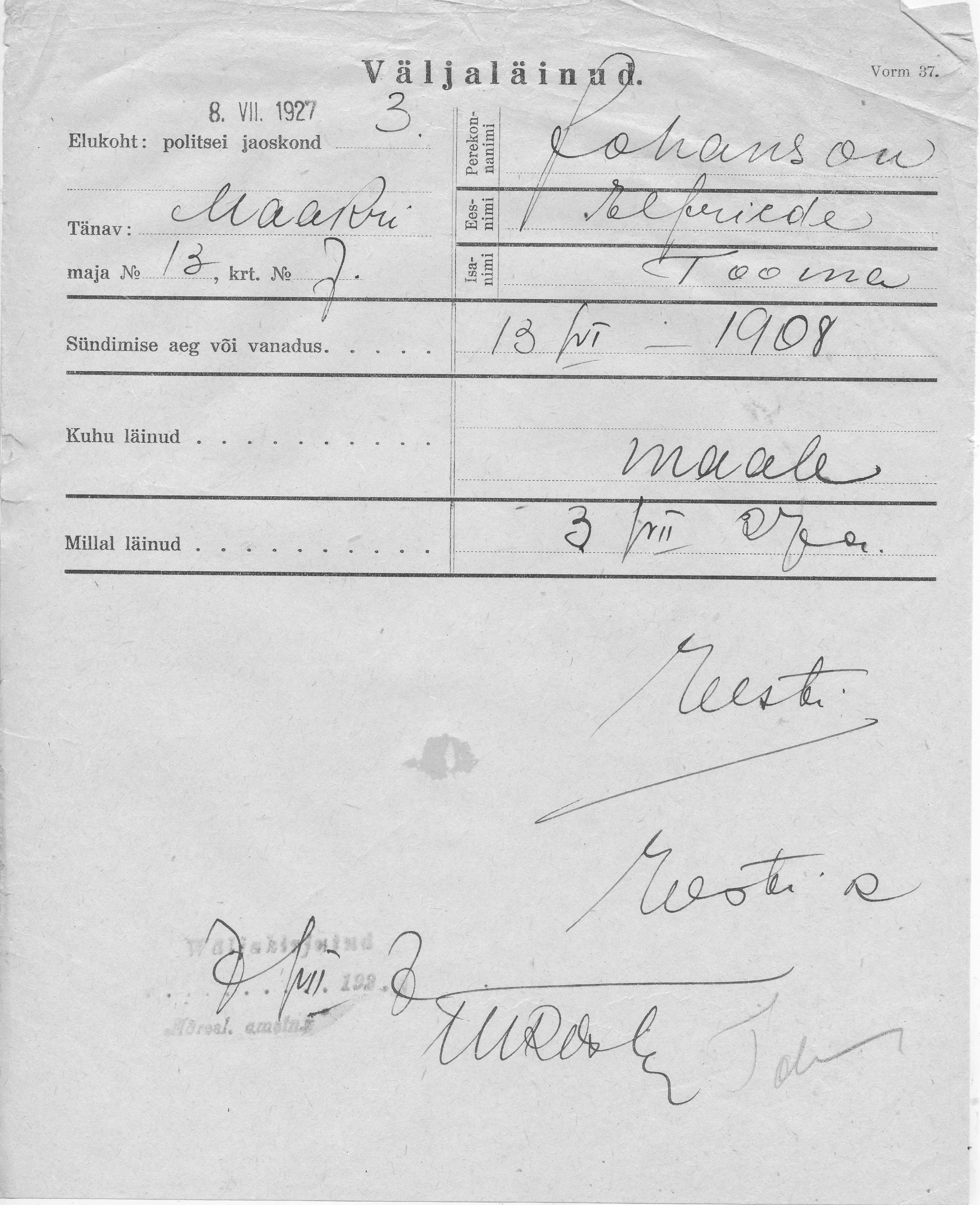 Johanson, Elfriede, Toomas