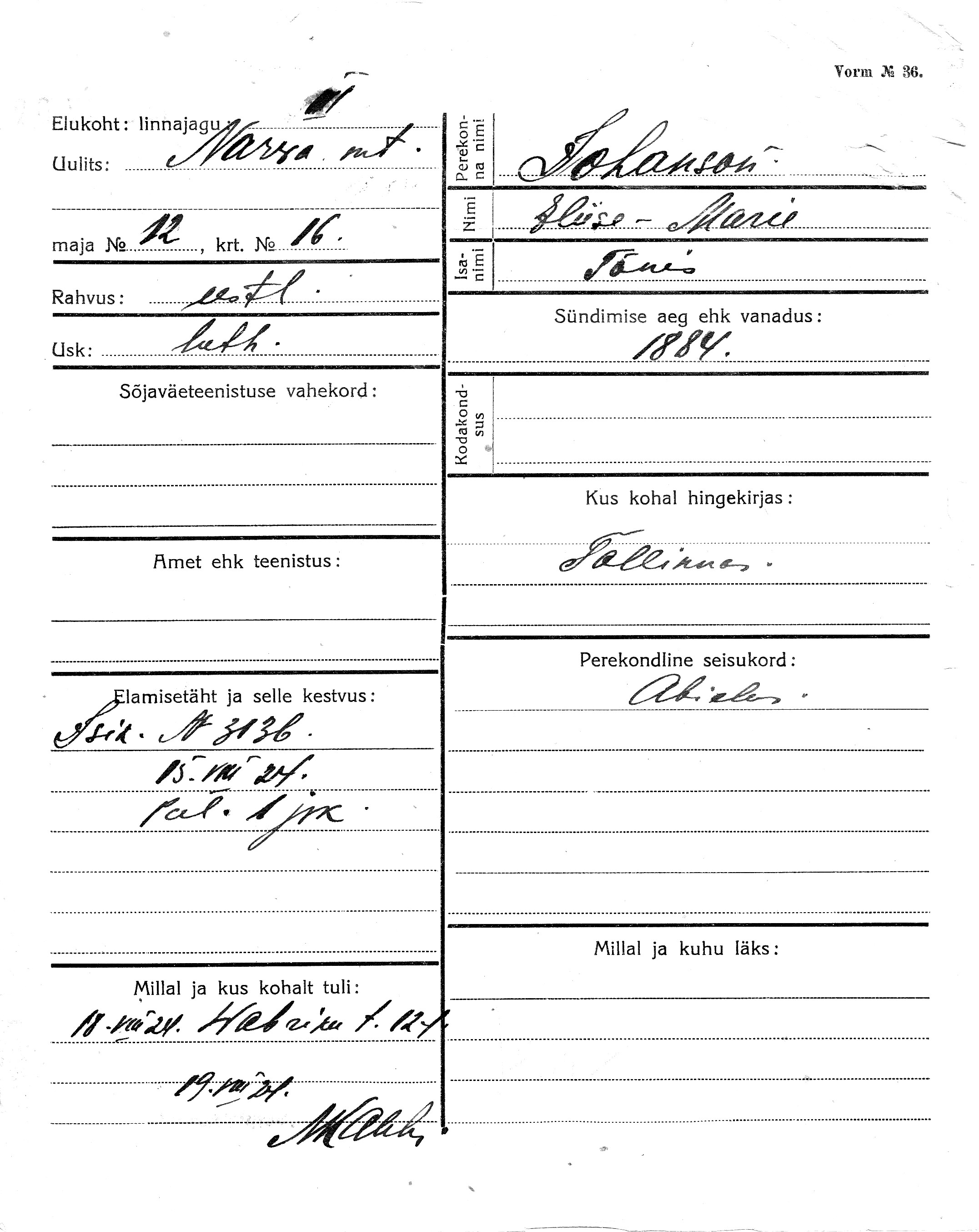 Johanson, Eliise-Marie, Tõnis