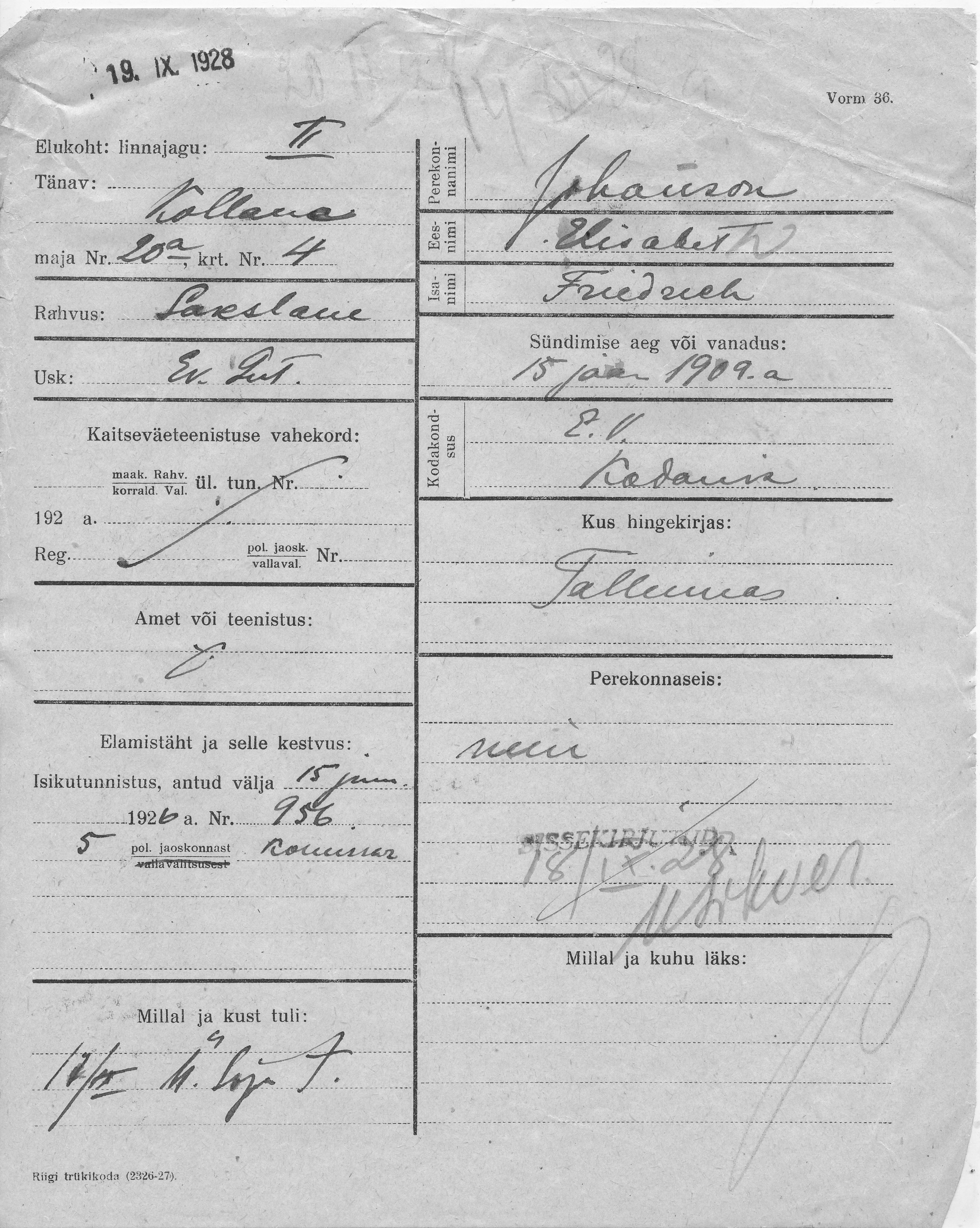 Johanson, Elisabeth, Friedrich