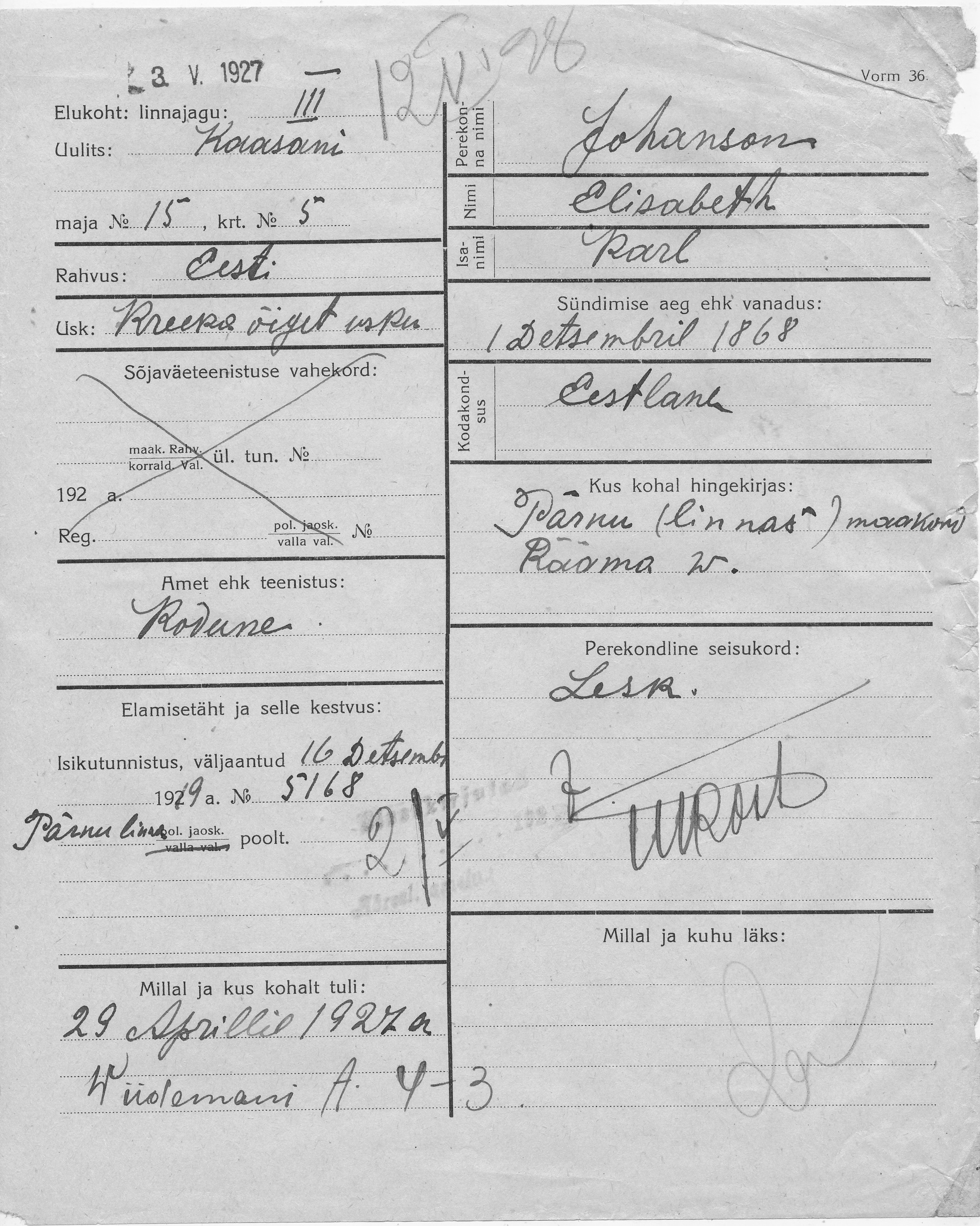 Johanson, Elisabeth, Karl