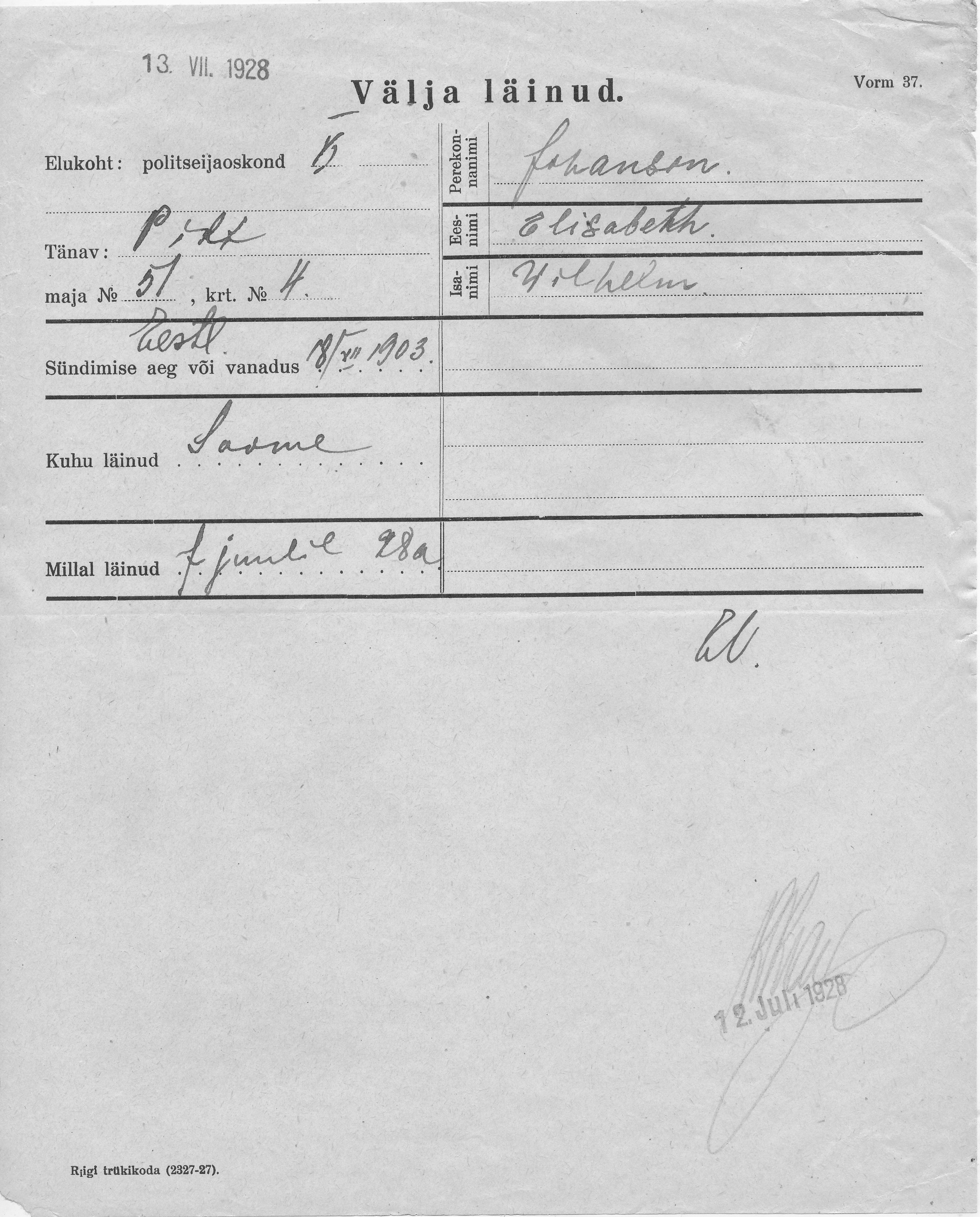 Johanson, Elisabeth, Wilhelm