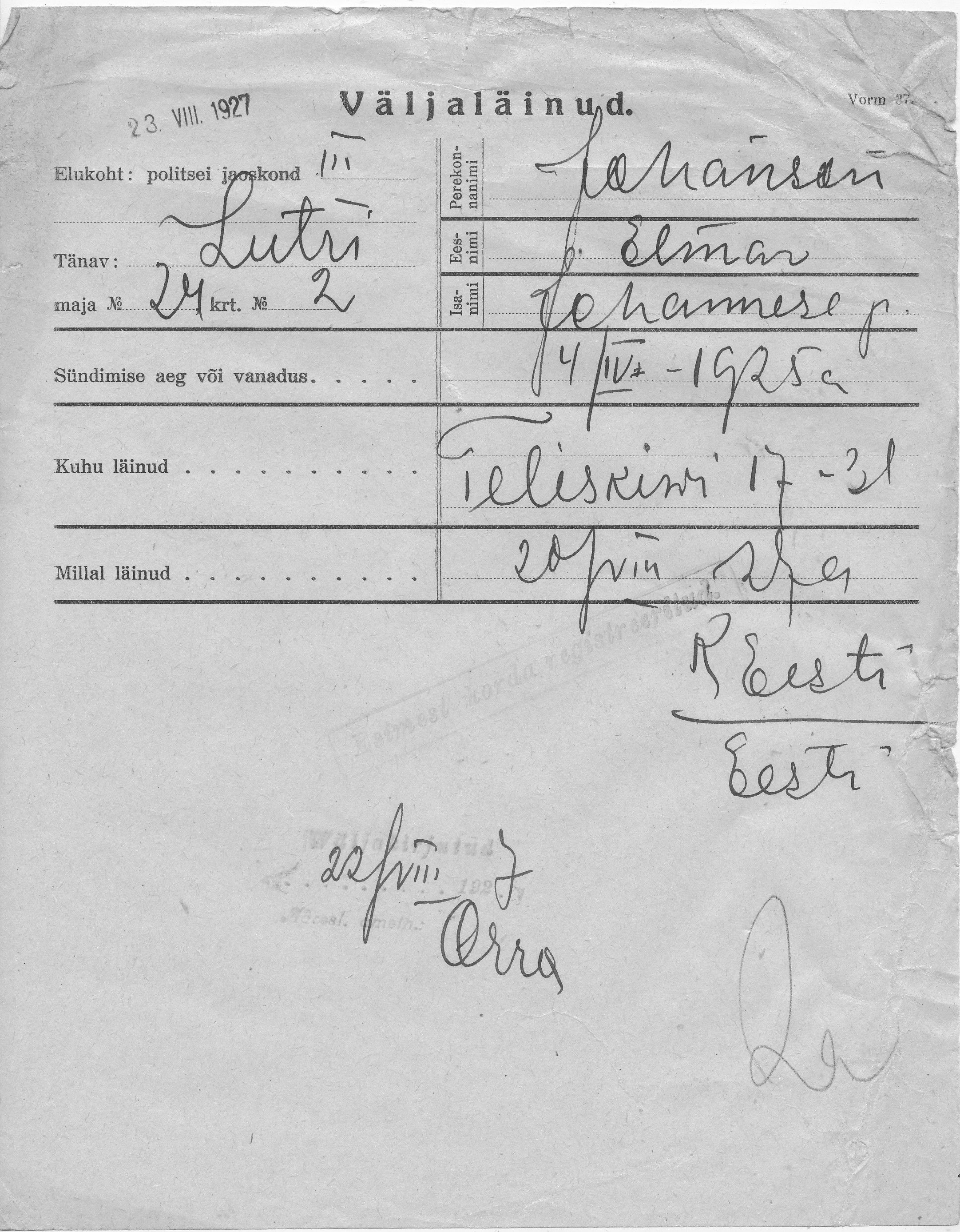 Johanson, Elmar, Johannes