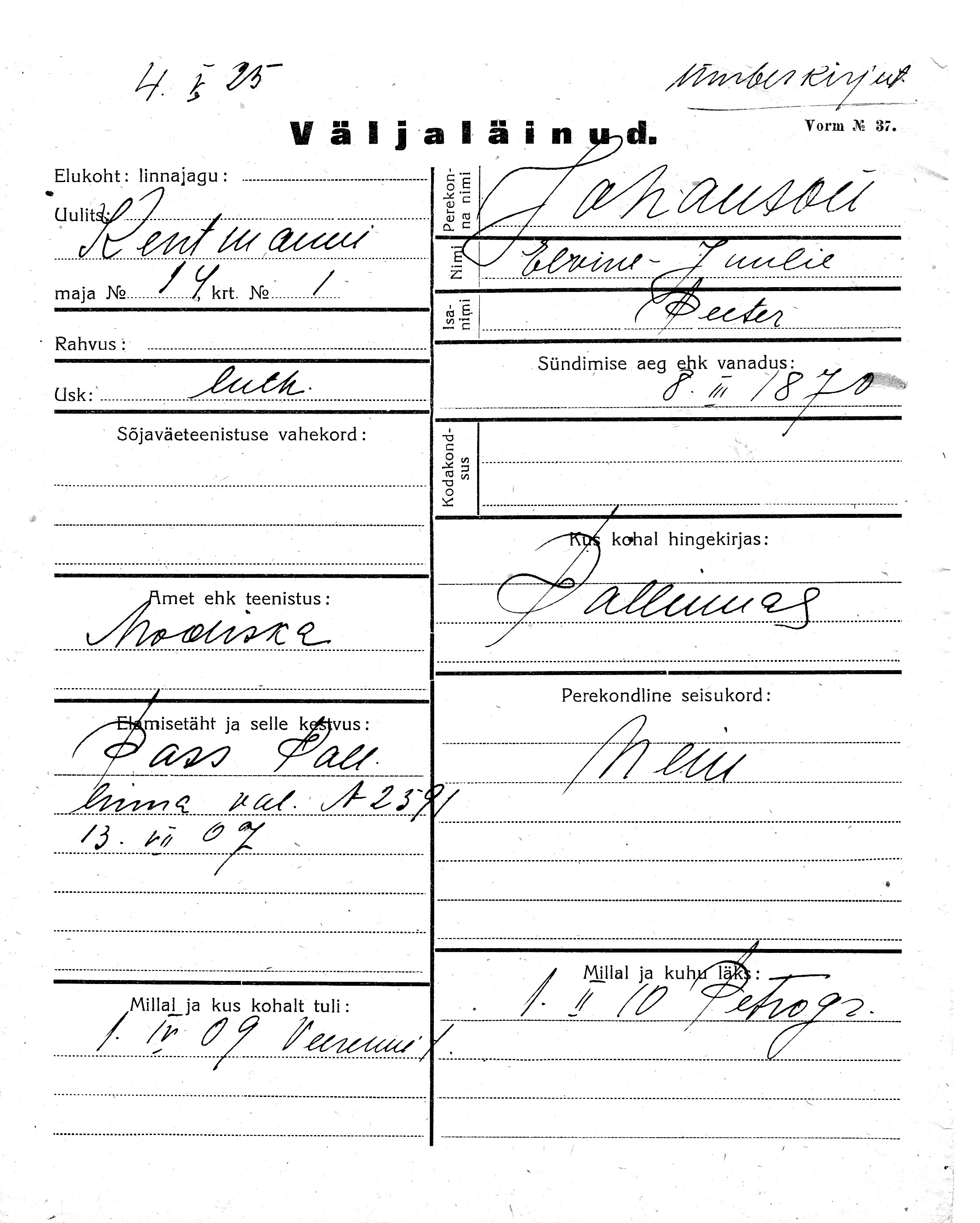 Johanson, Elvine-Juulie, Peeter