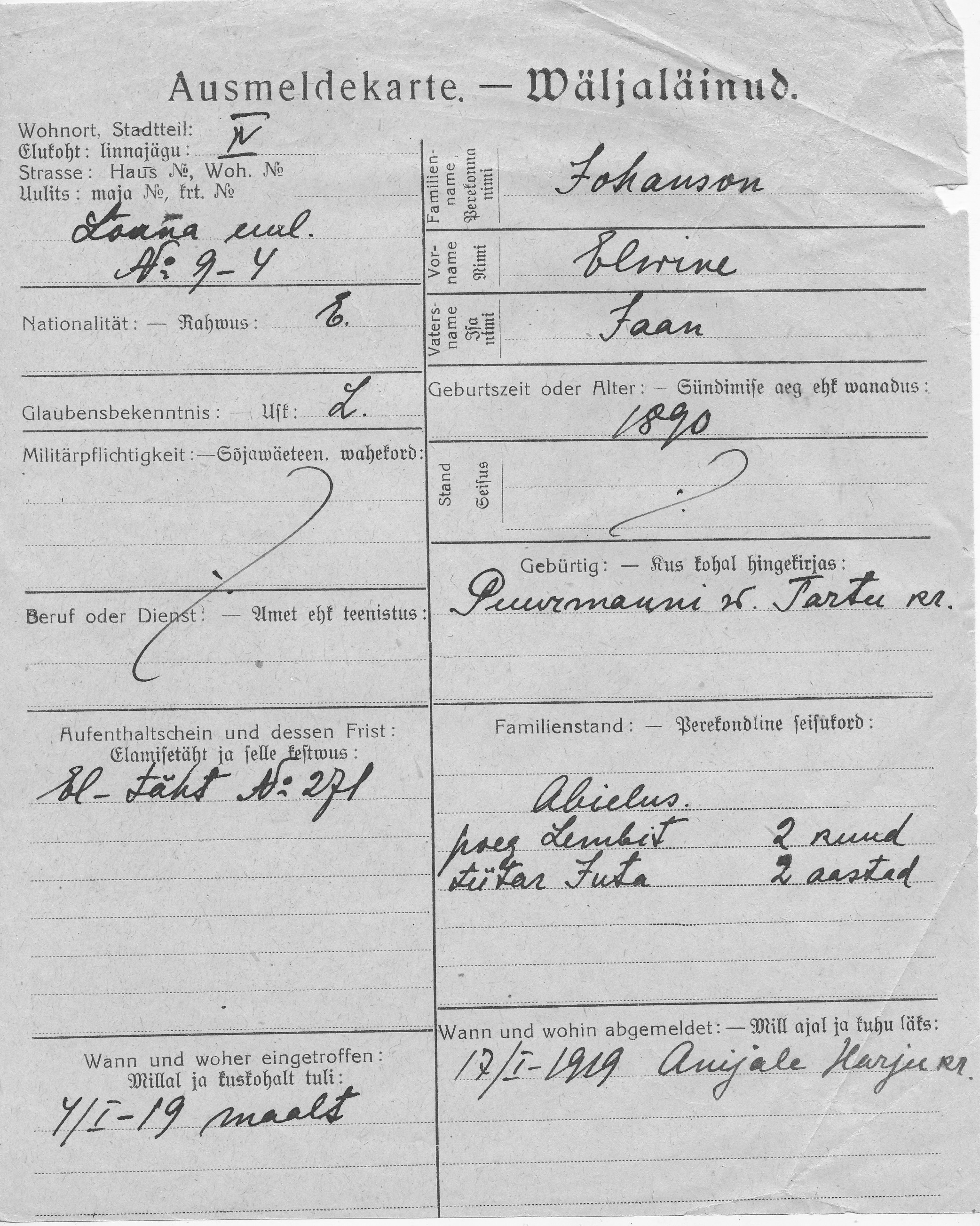 Johanson, Elwine, Jaan