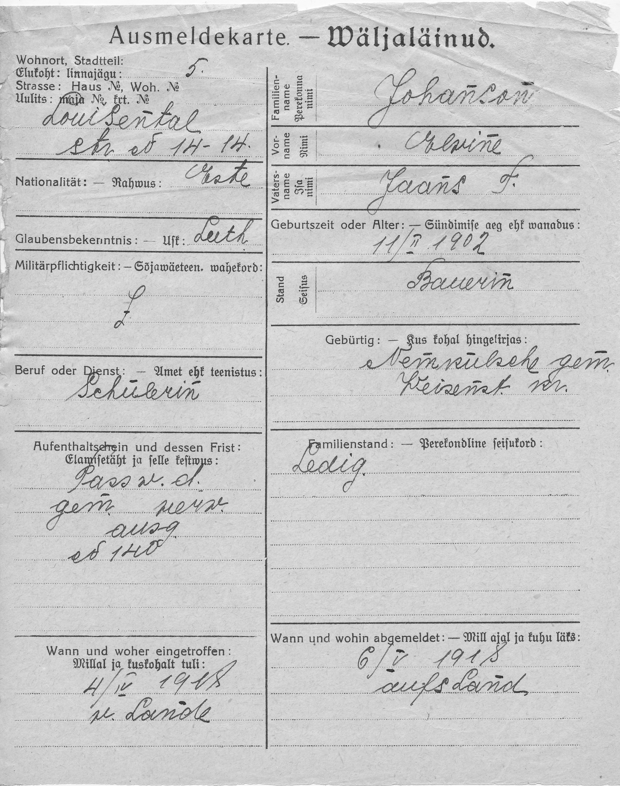 Johanson, Elwine, Jaan