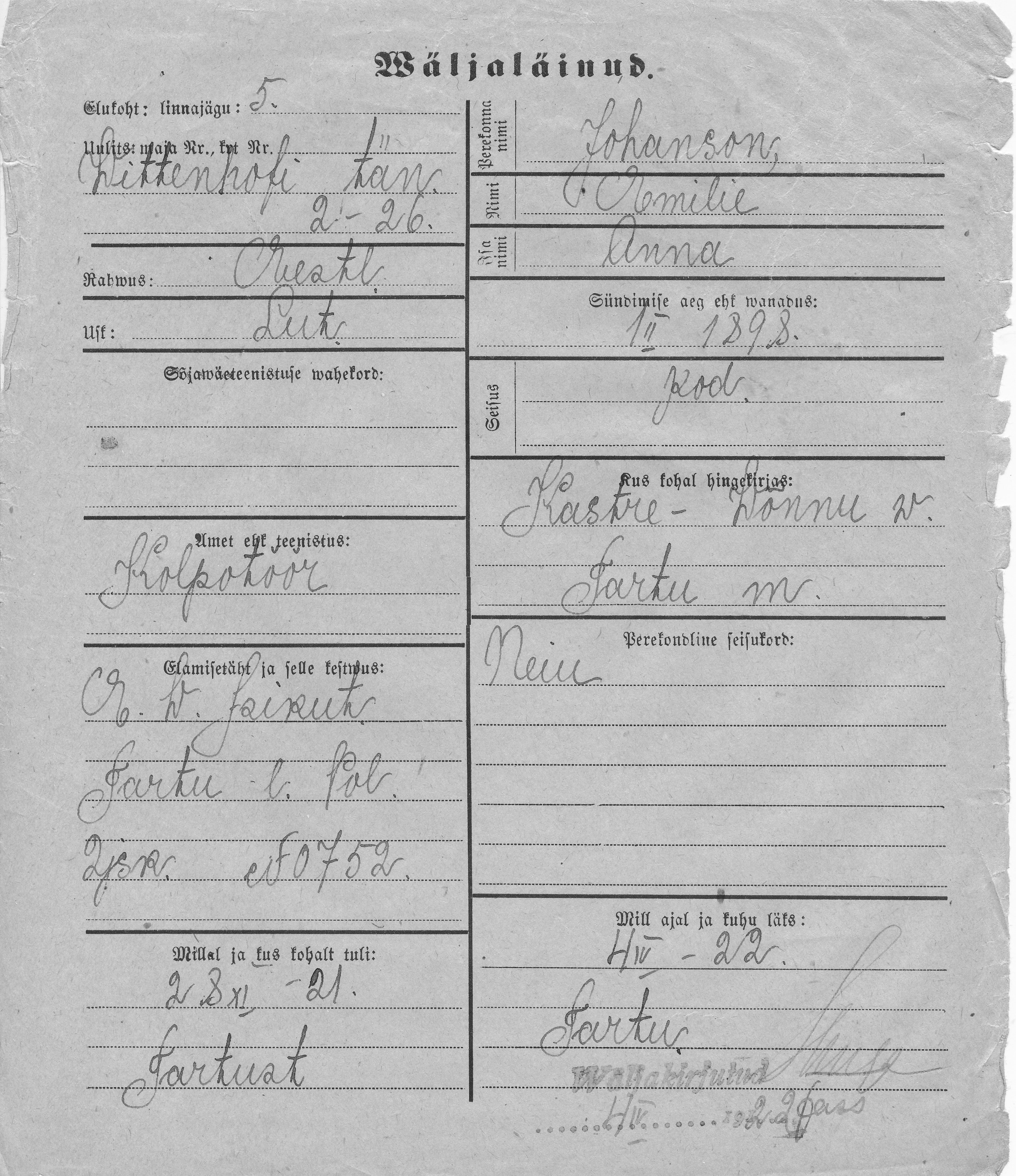 Johanson, Emilie, Anna