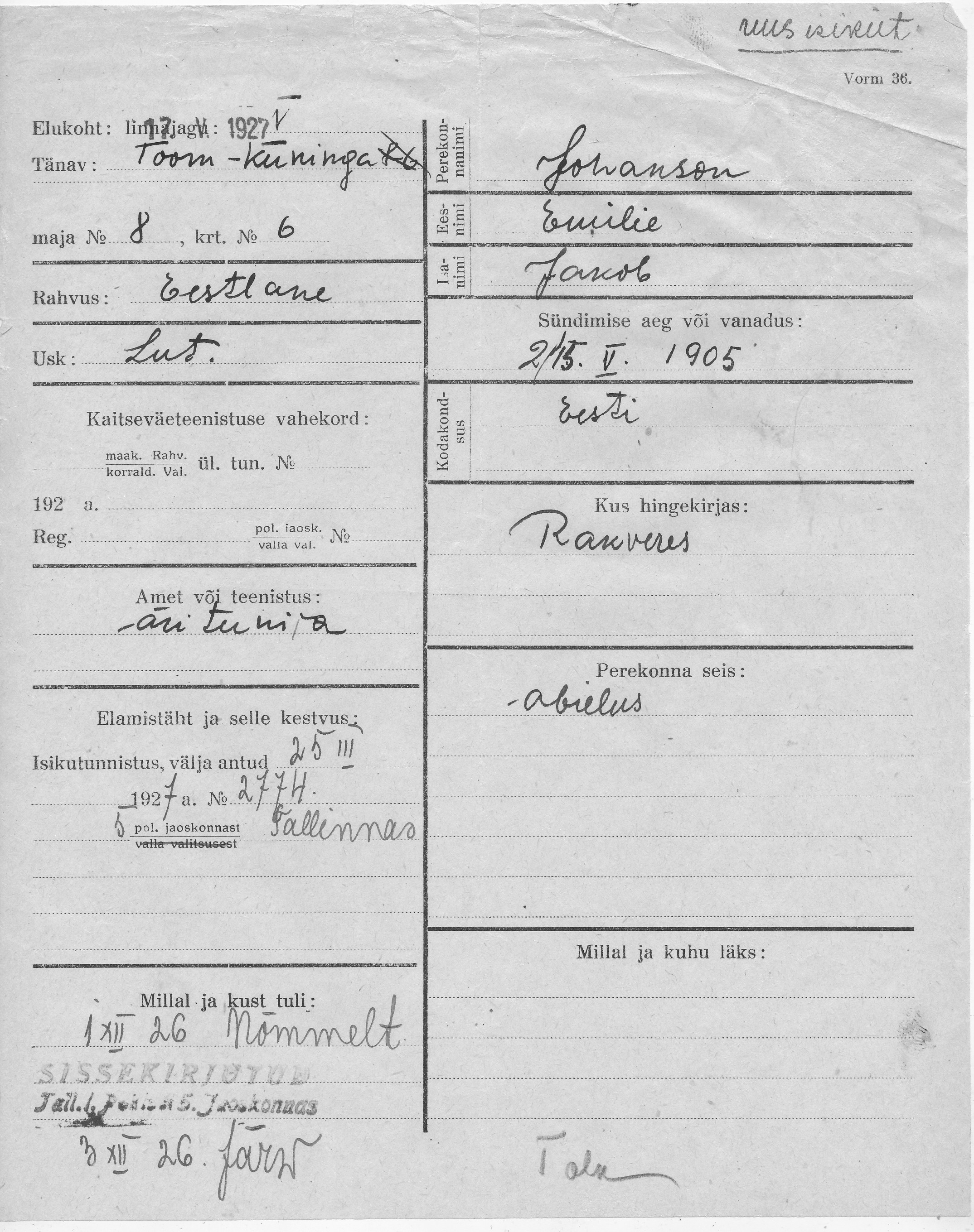 Johanson, Emilie, Jakob