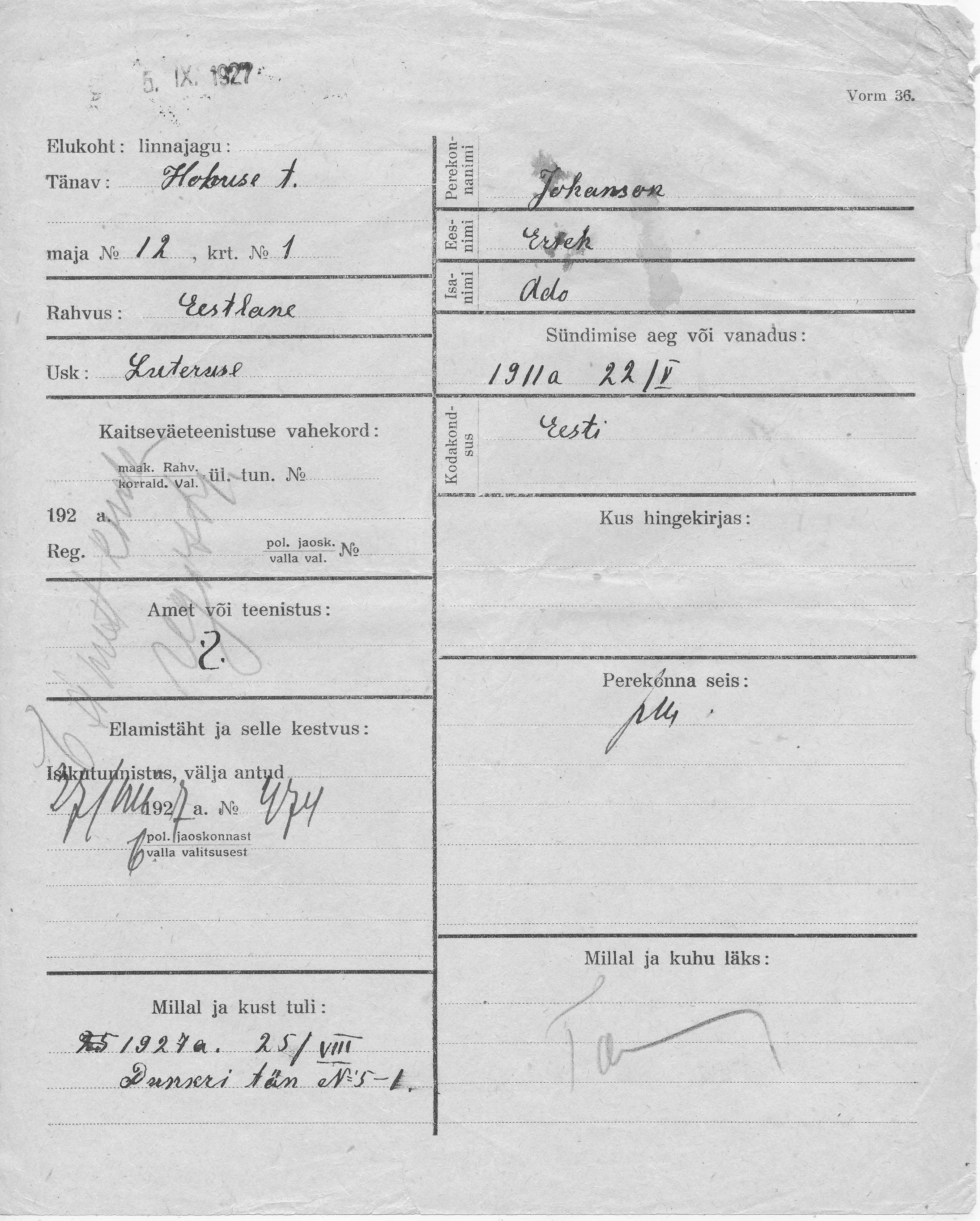 Johanson, Erich, Ado