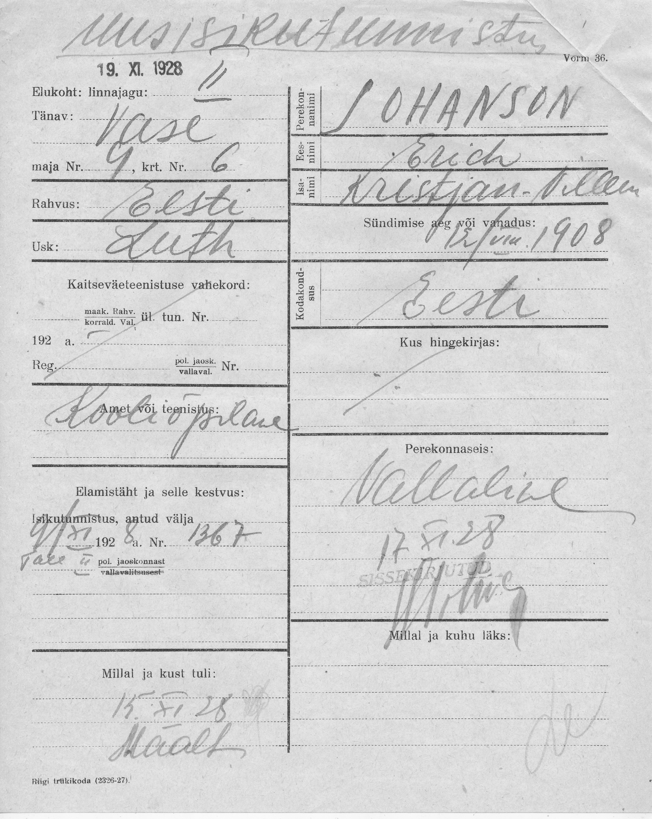 Johanson, Erich, Kristjan-Villem