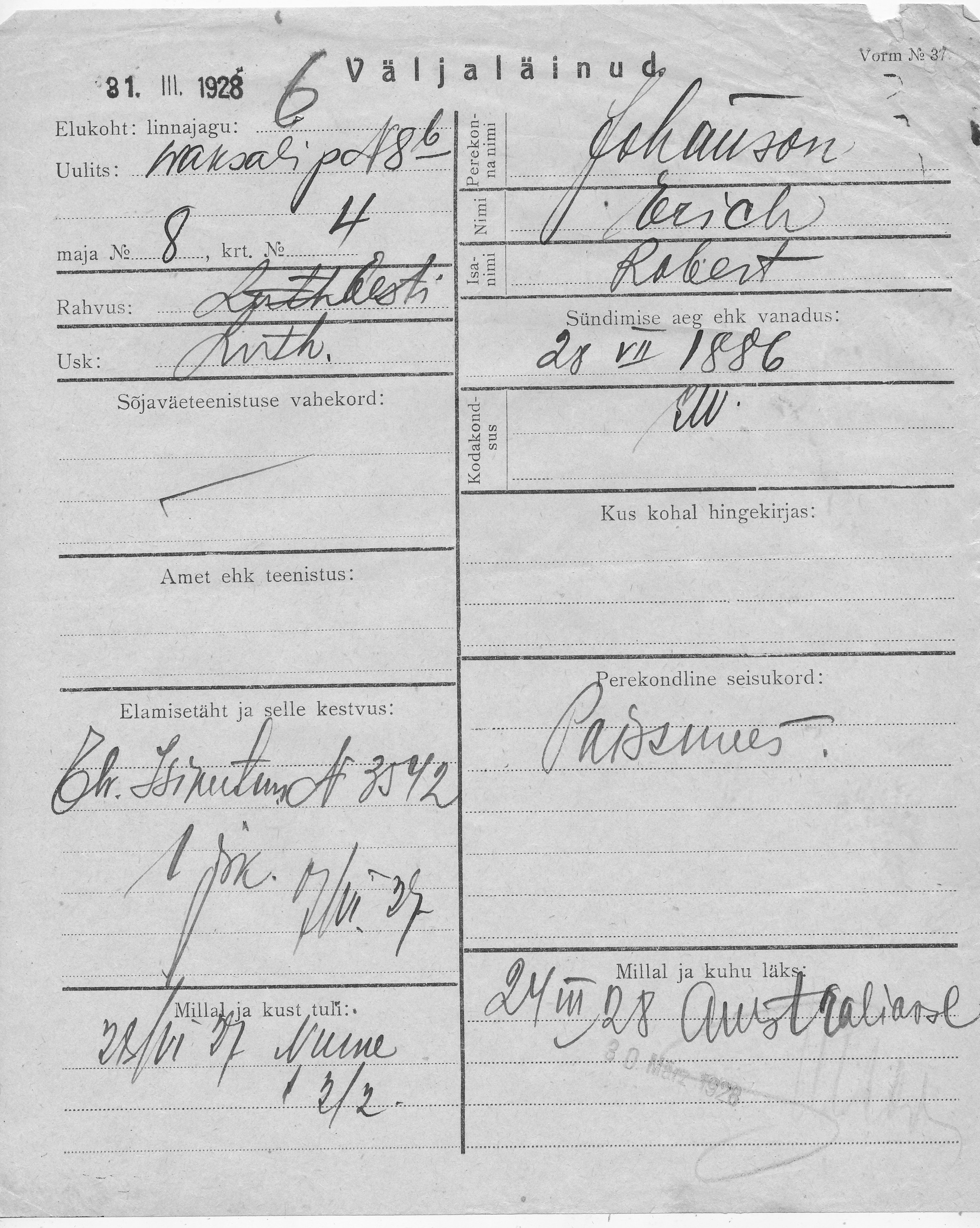 Johanson, Erich, Robert