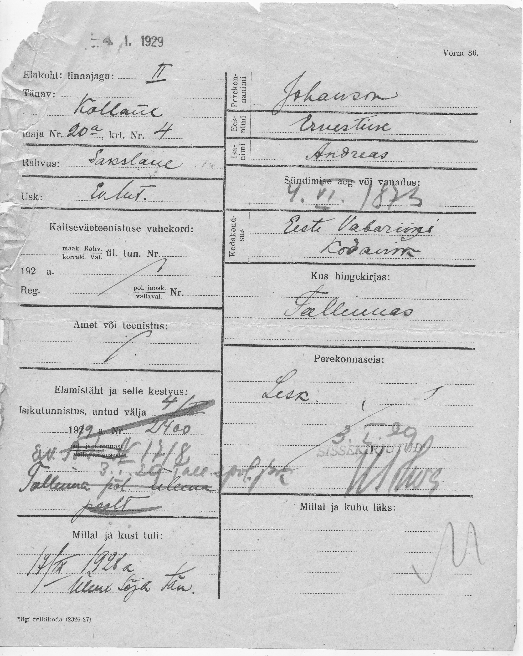 Johanson, Ernestine, Andreas