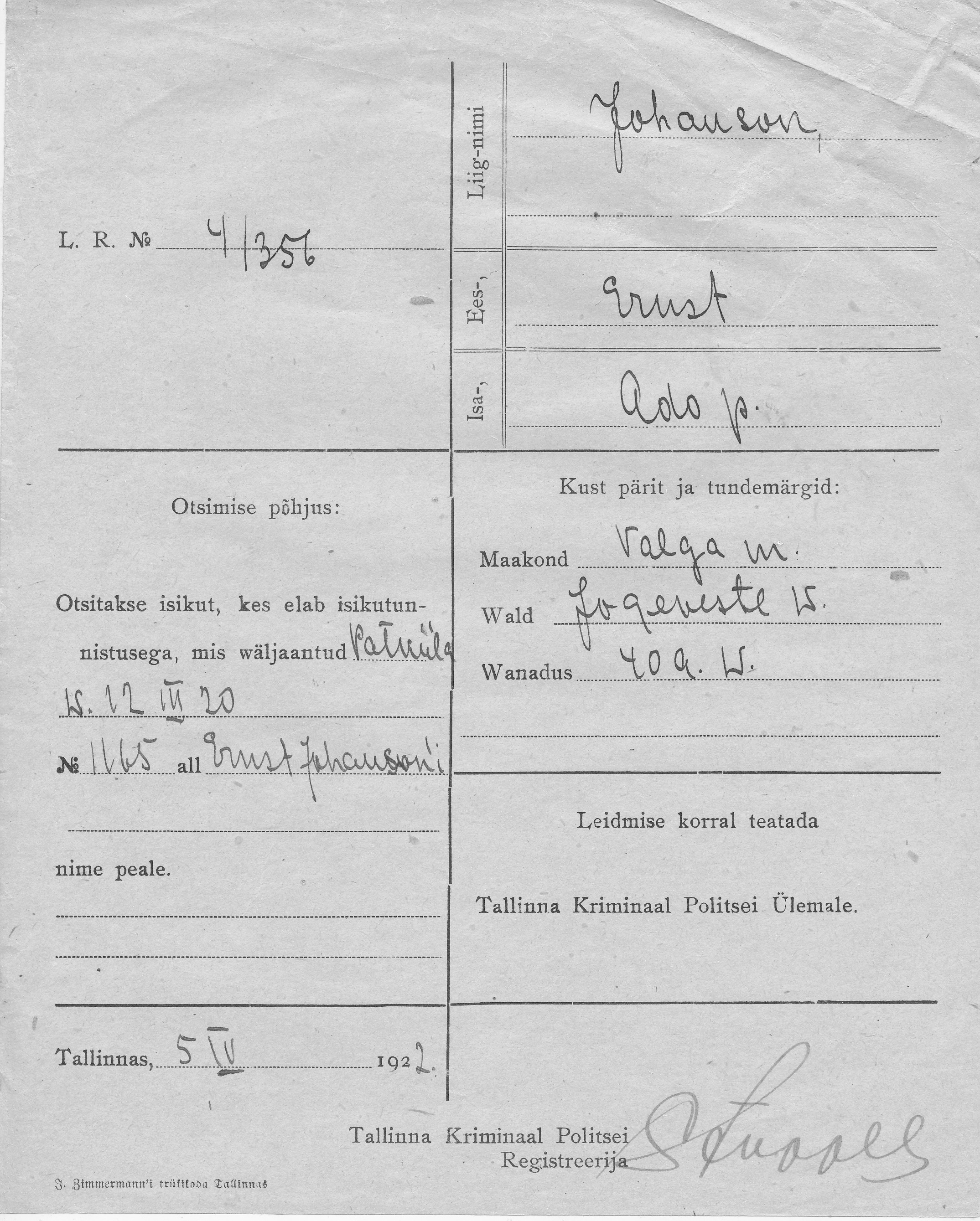 Johanson, Ernst, Ado