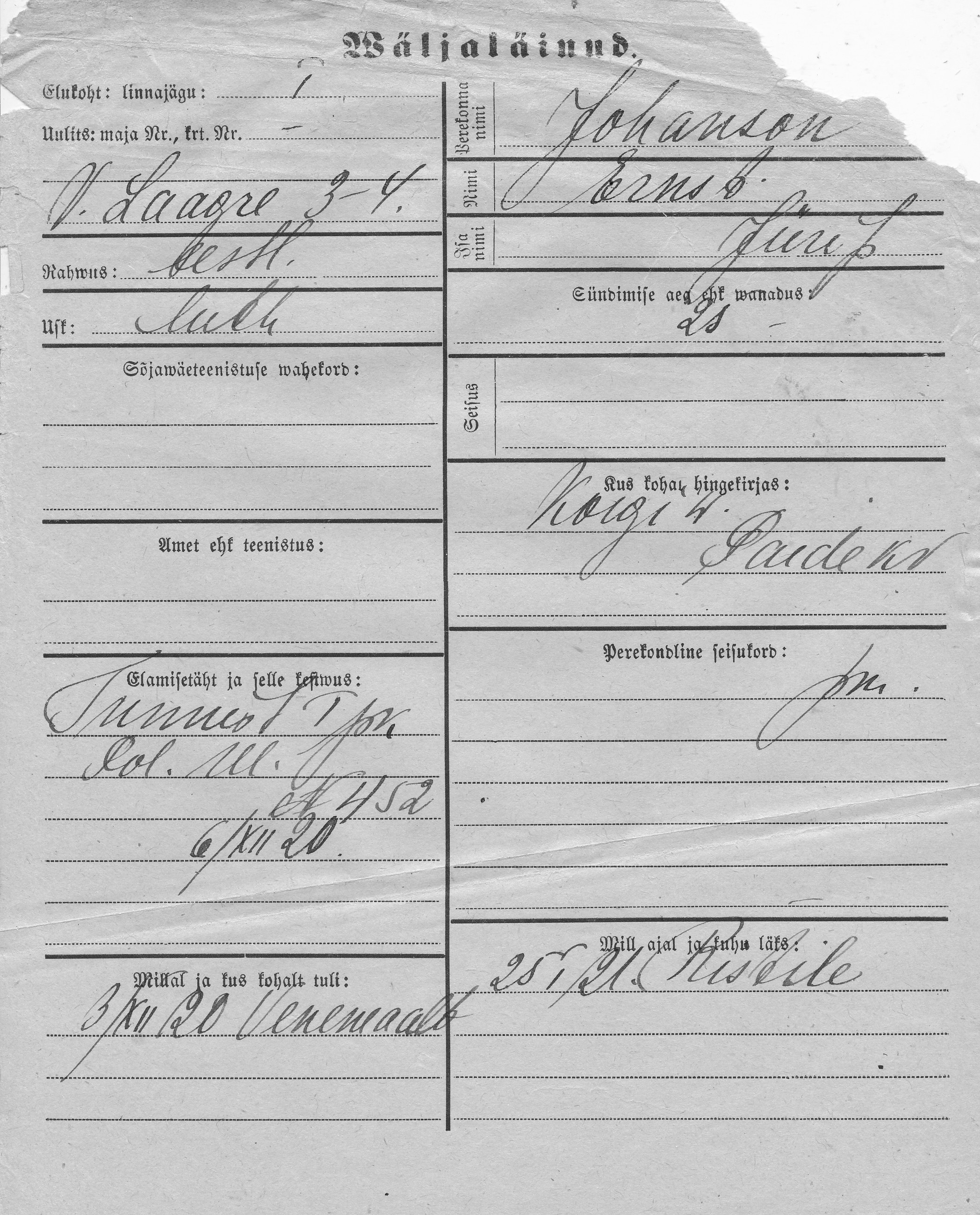 Johanson, Ernst, Jüri