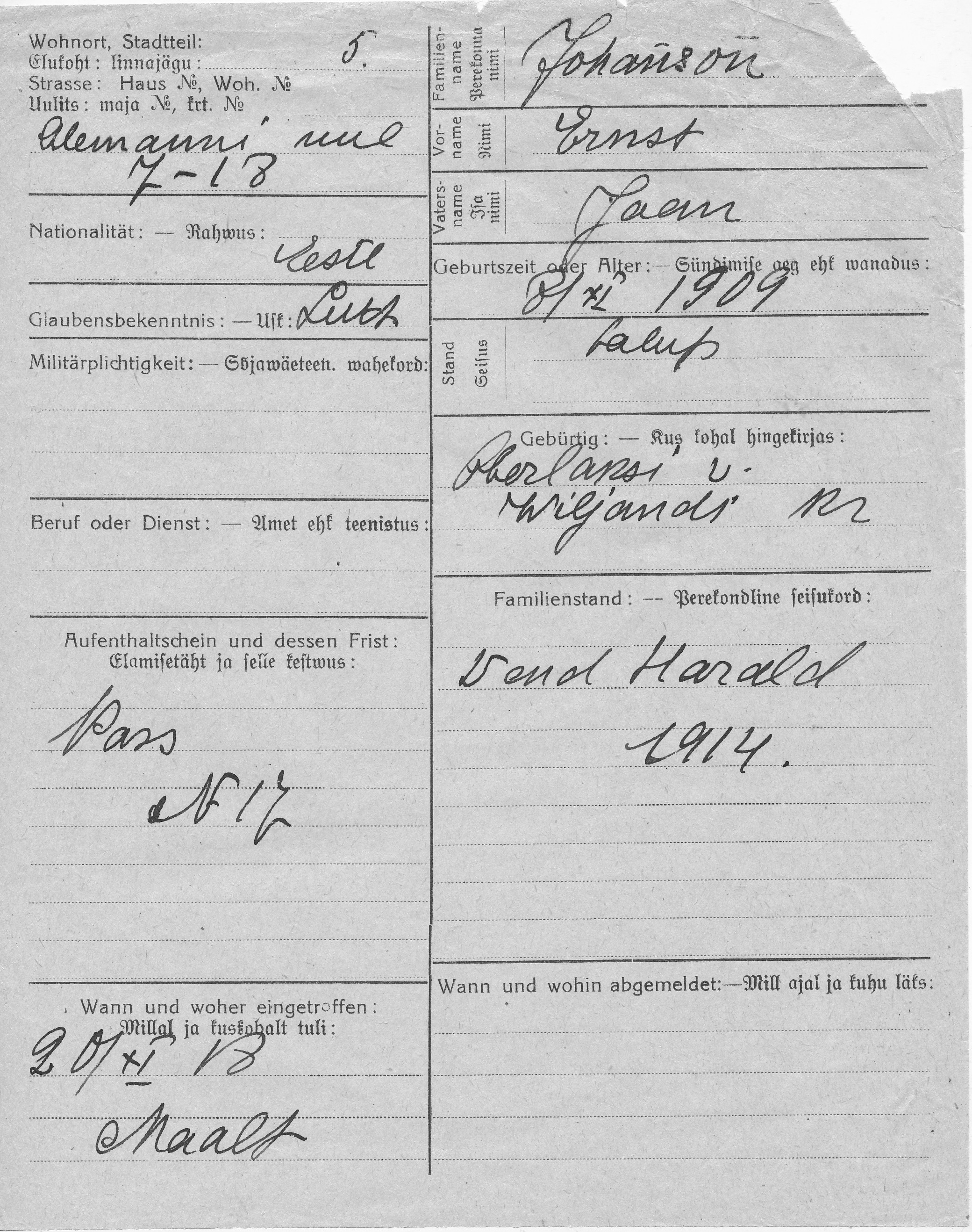 Johanson, Ernst, Jaan