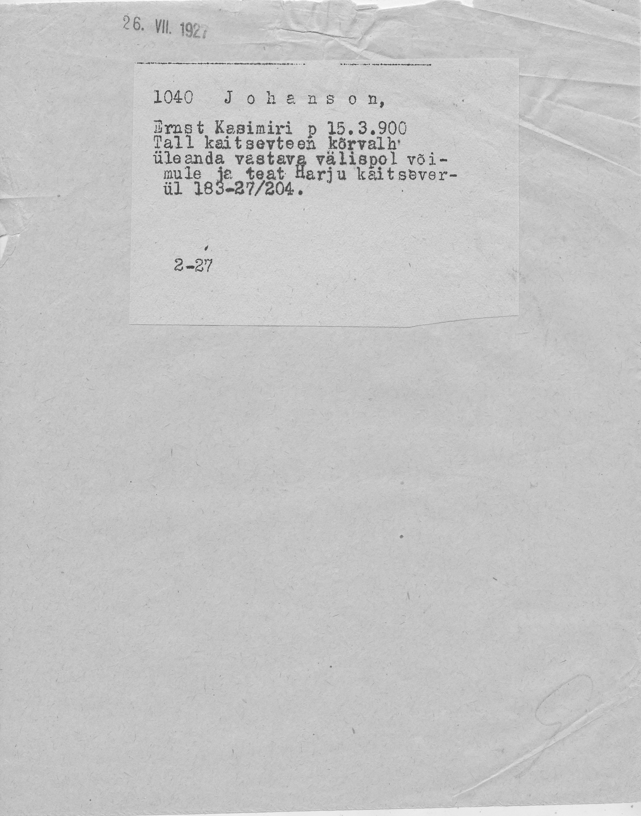 Johanson, Ernst, Kasimir