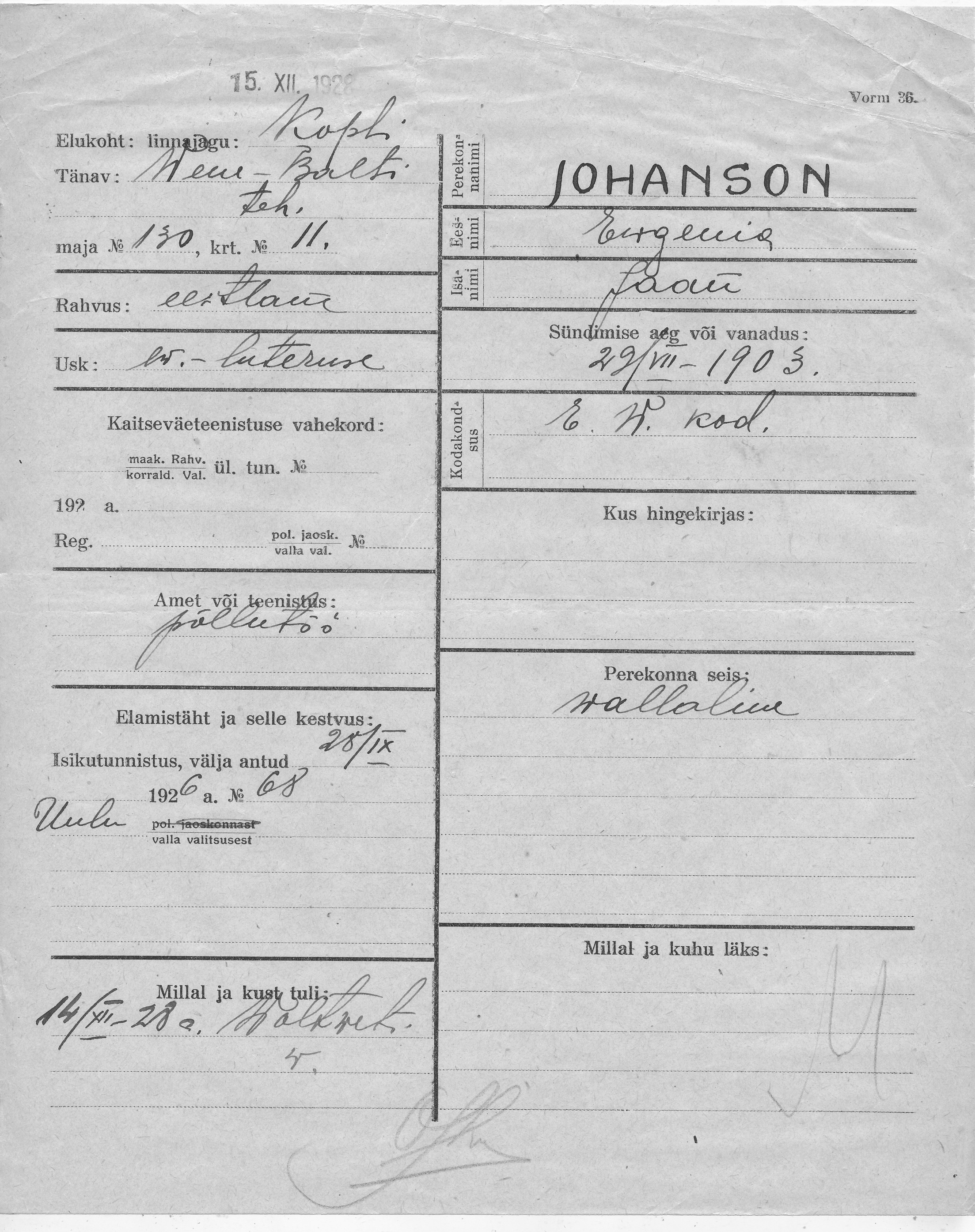 Johanson, Ewgenia, Jaan