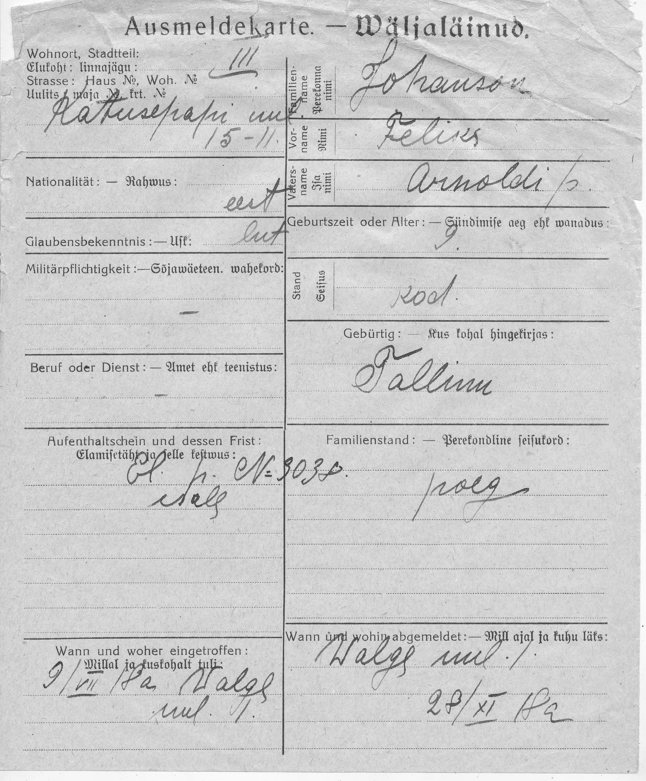 Johanson, Feliks, Arnold