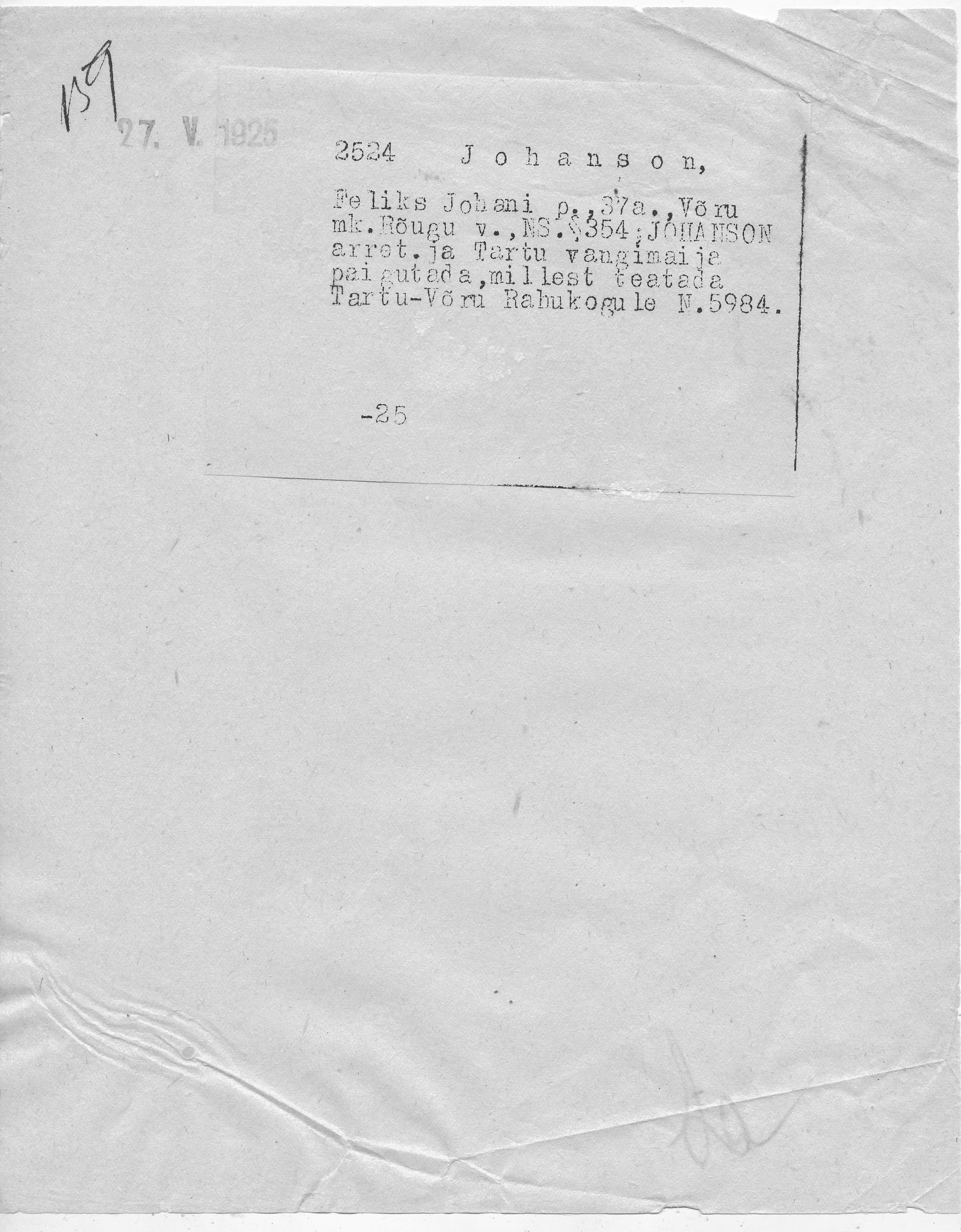 Johanson, Feliks, Johan