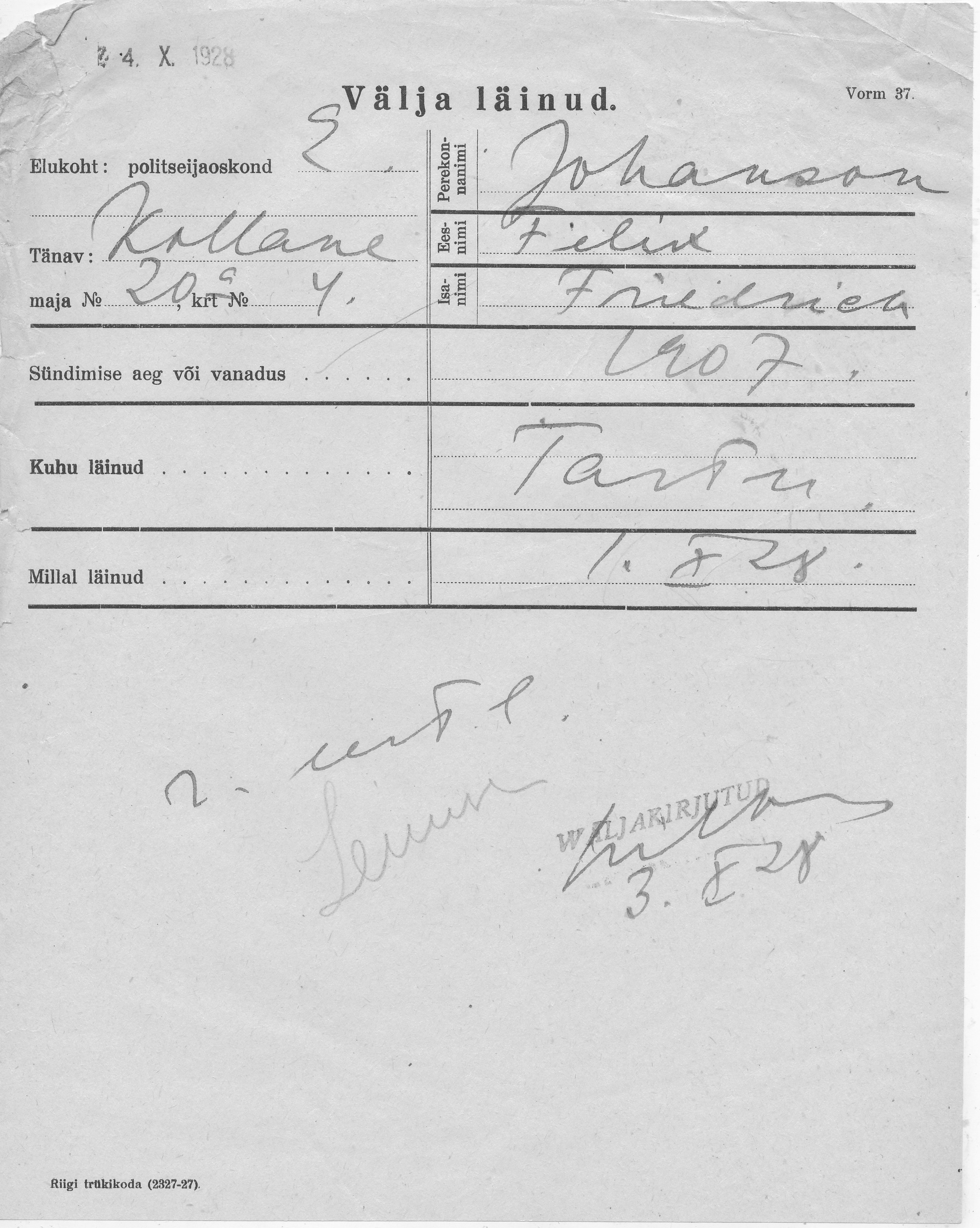 Johanson, Felix, Friedrich