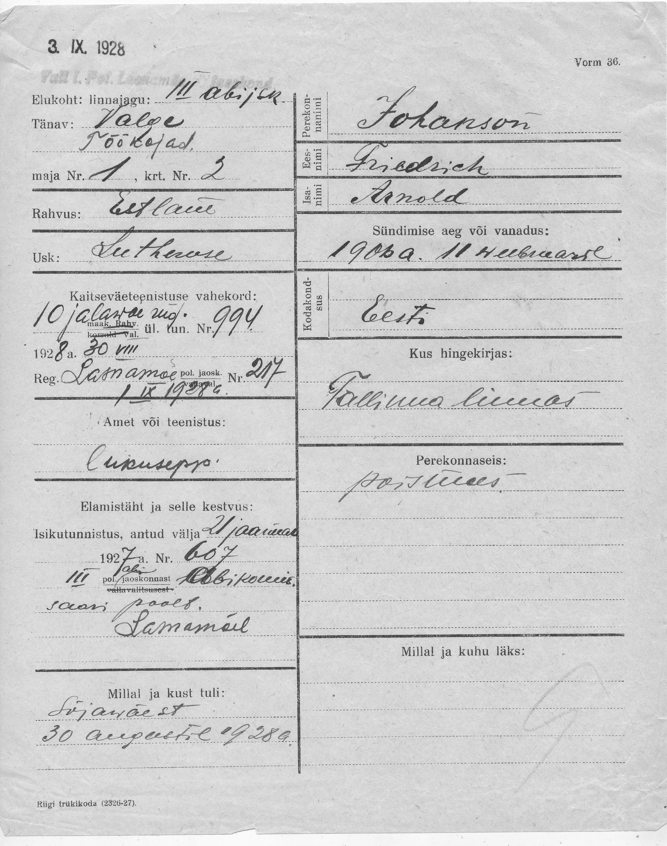 Johanson, Friedrich, Arnold