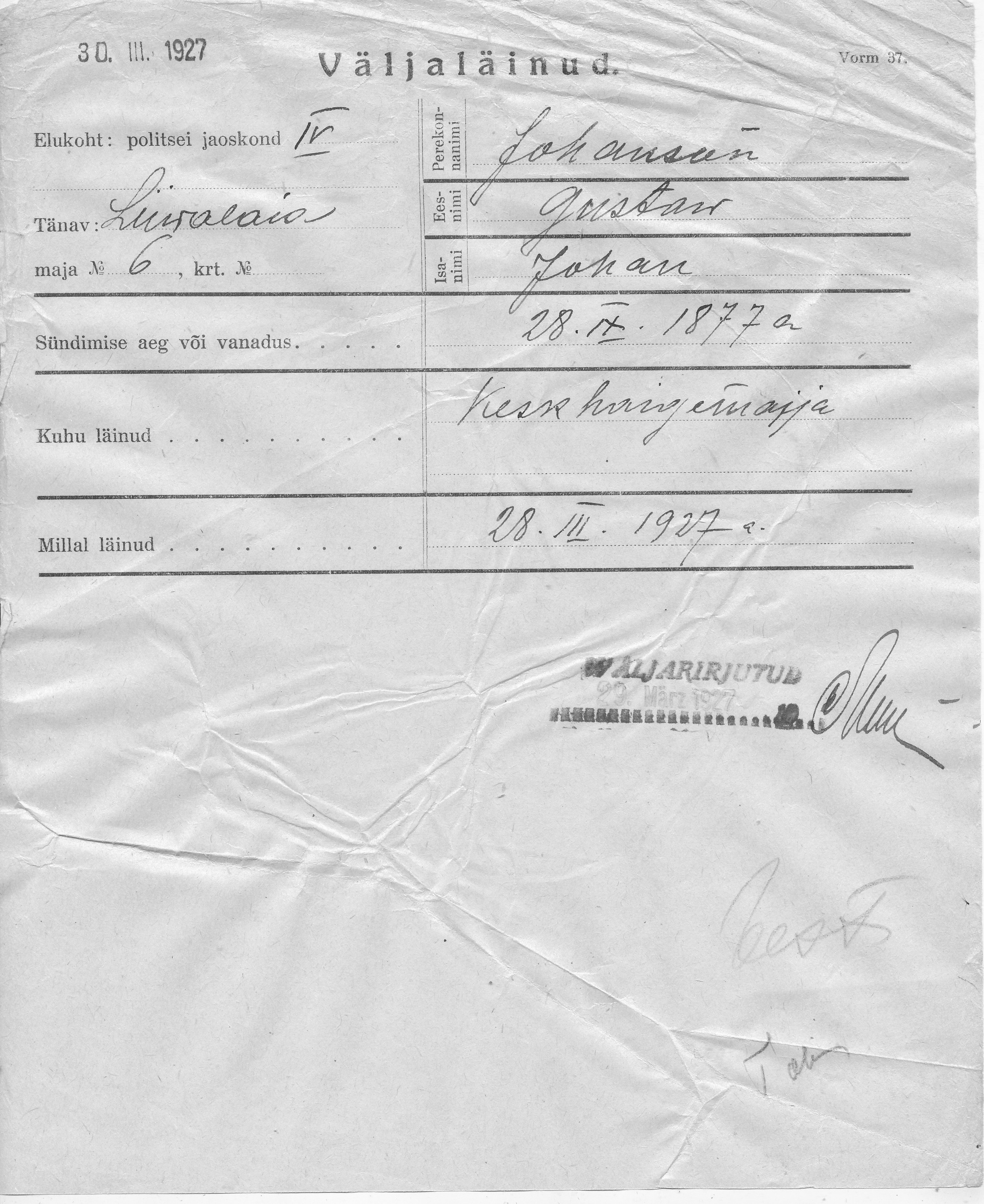 Johanson, Gustaw, Johan