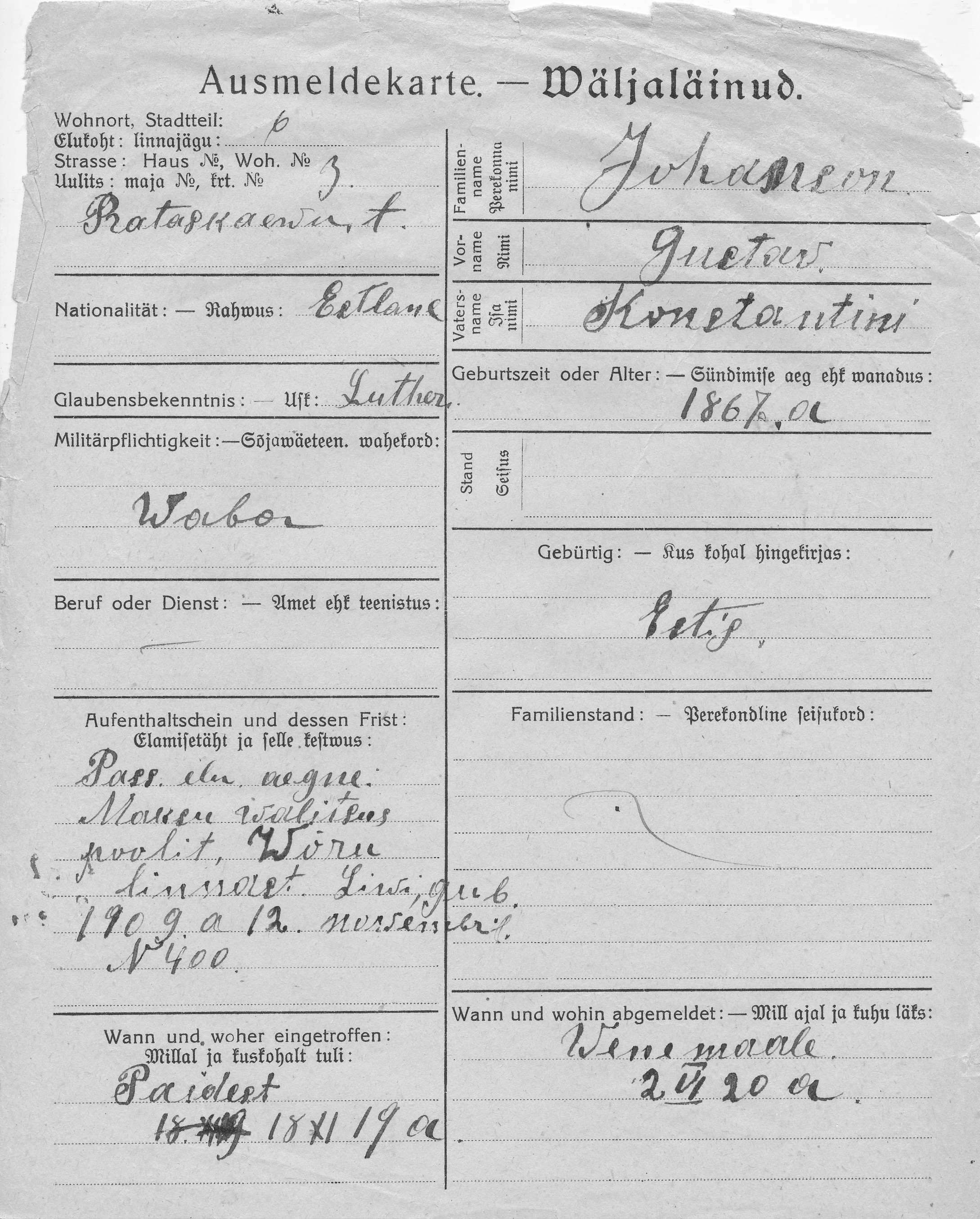 Johanson, Gustaw, Konstantin