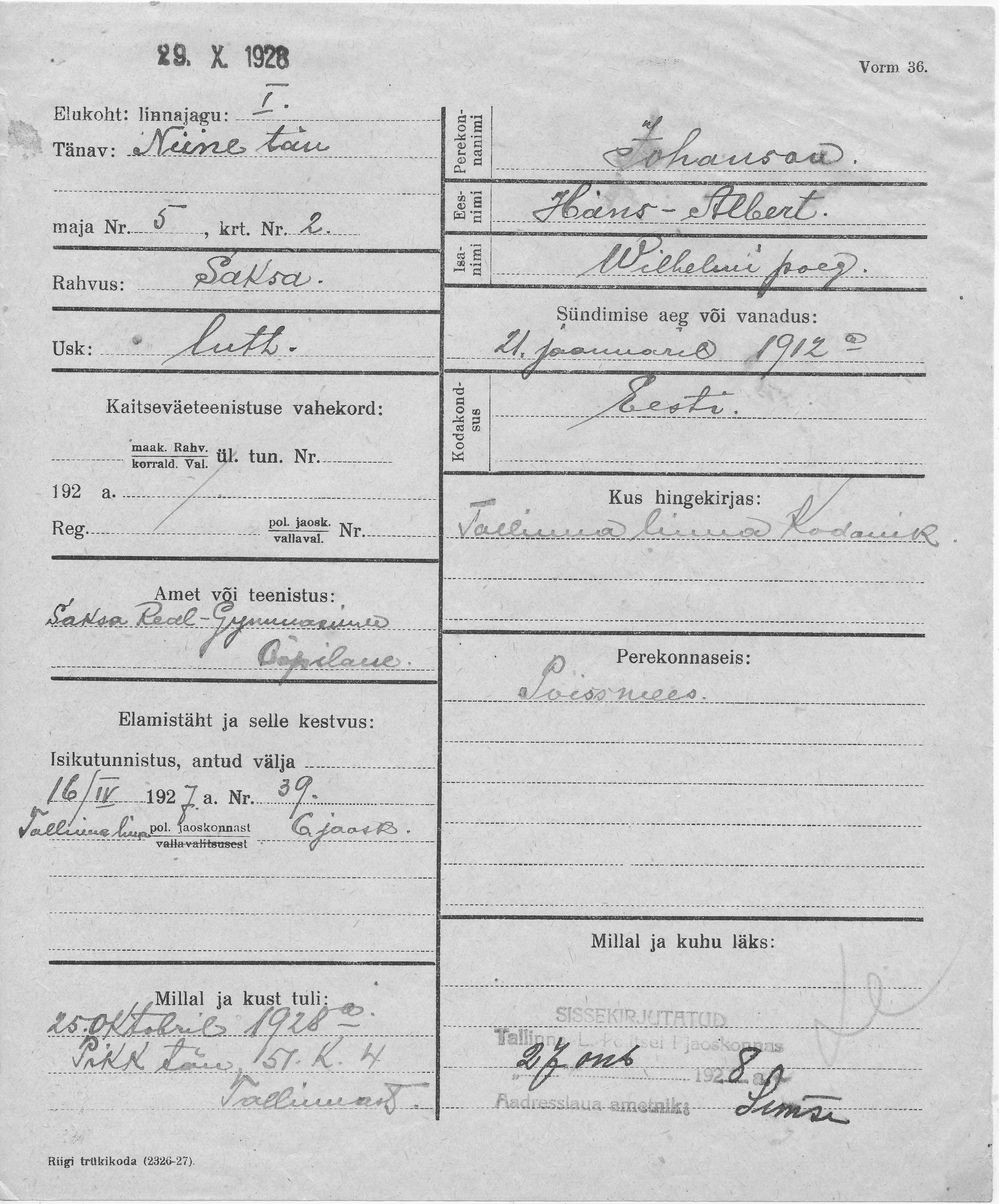 Johanson, Hans-Albert, Wilhelm