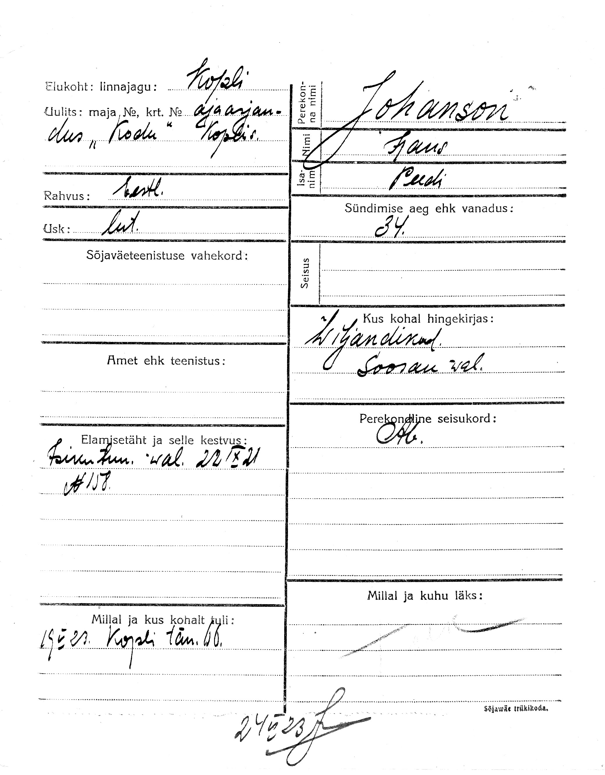 Johanson, Hans, Peet