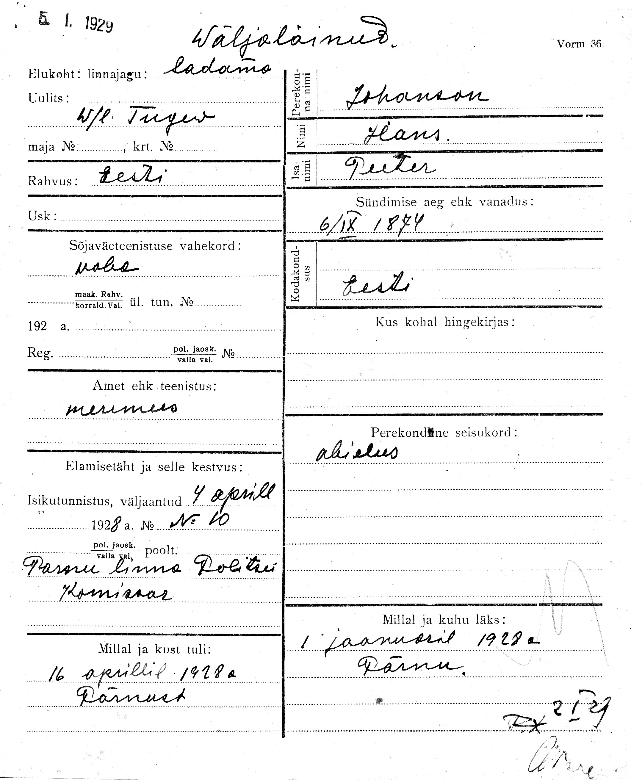 Johanson, Hans, Peeter