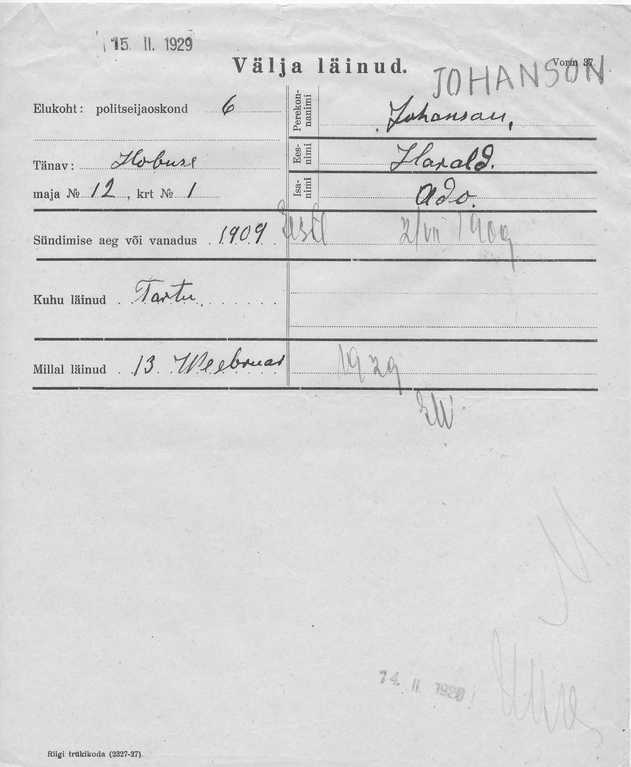 Johanson, Harald, Ado