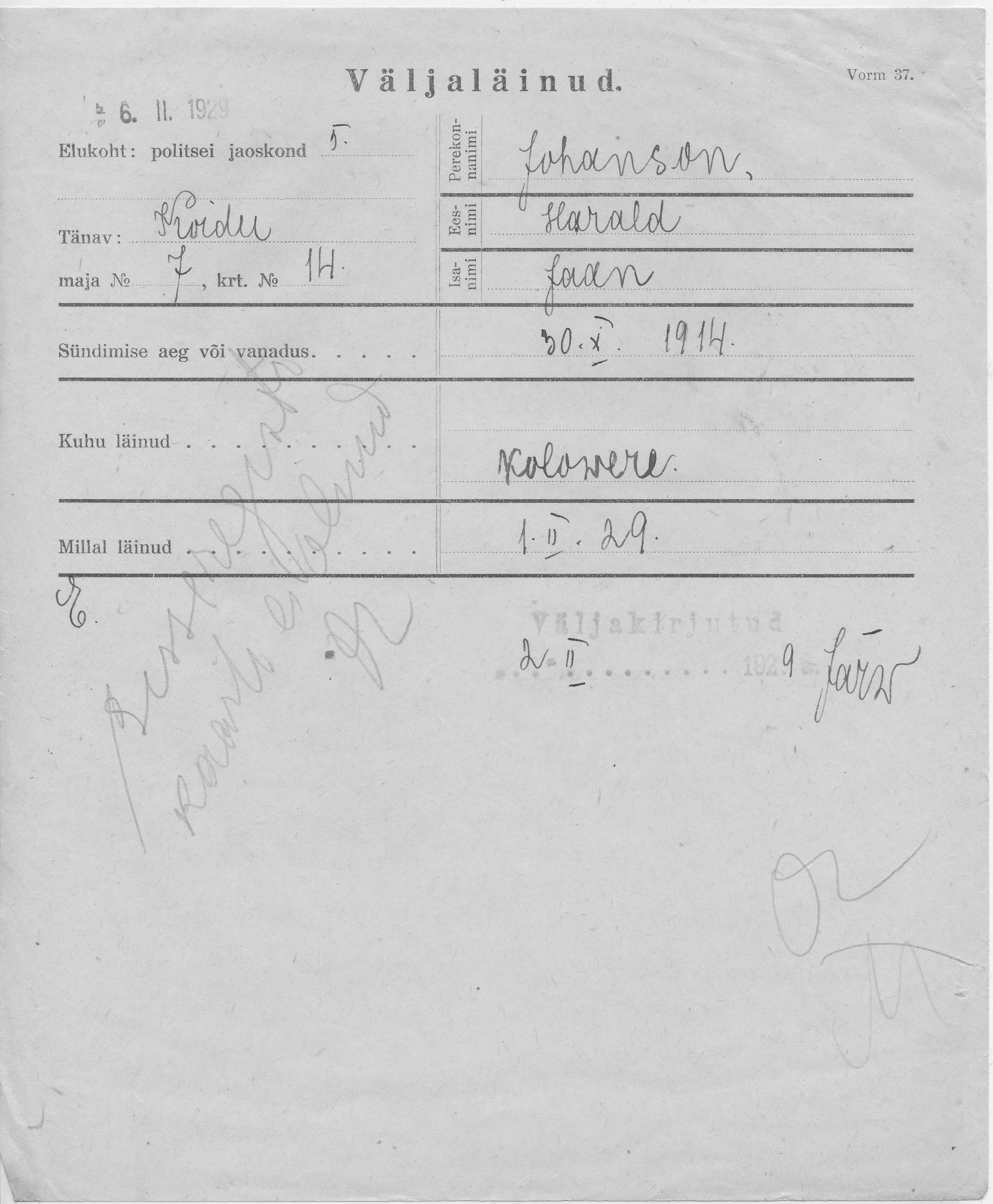 Johanson, Harald, Jaan