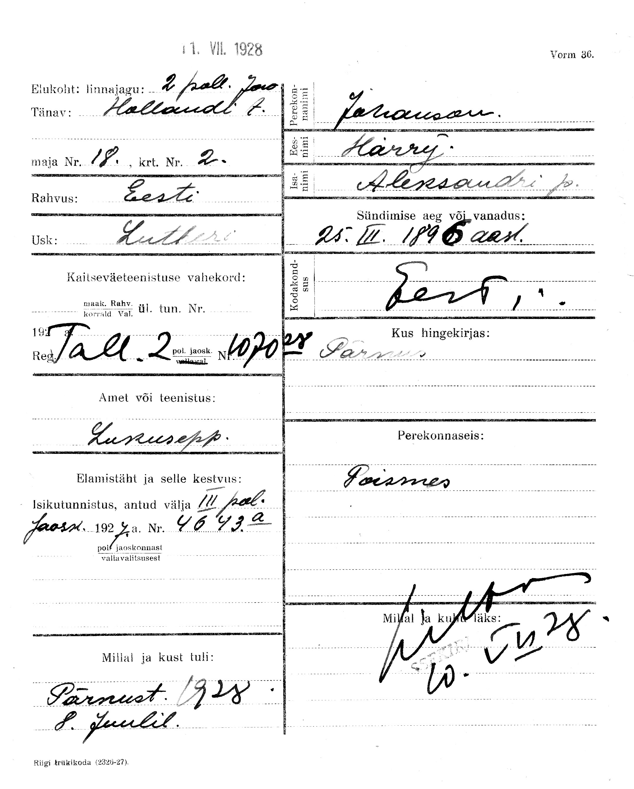 Johanson, Harry, Aleksander