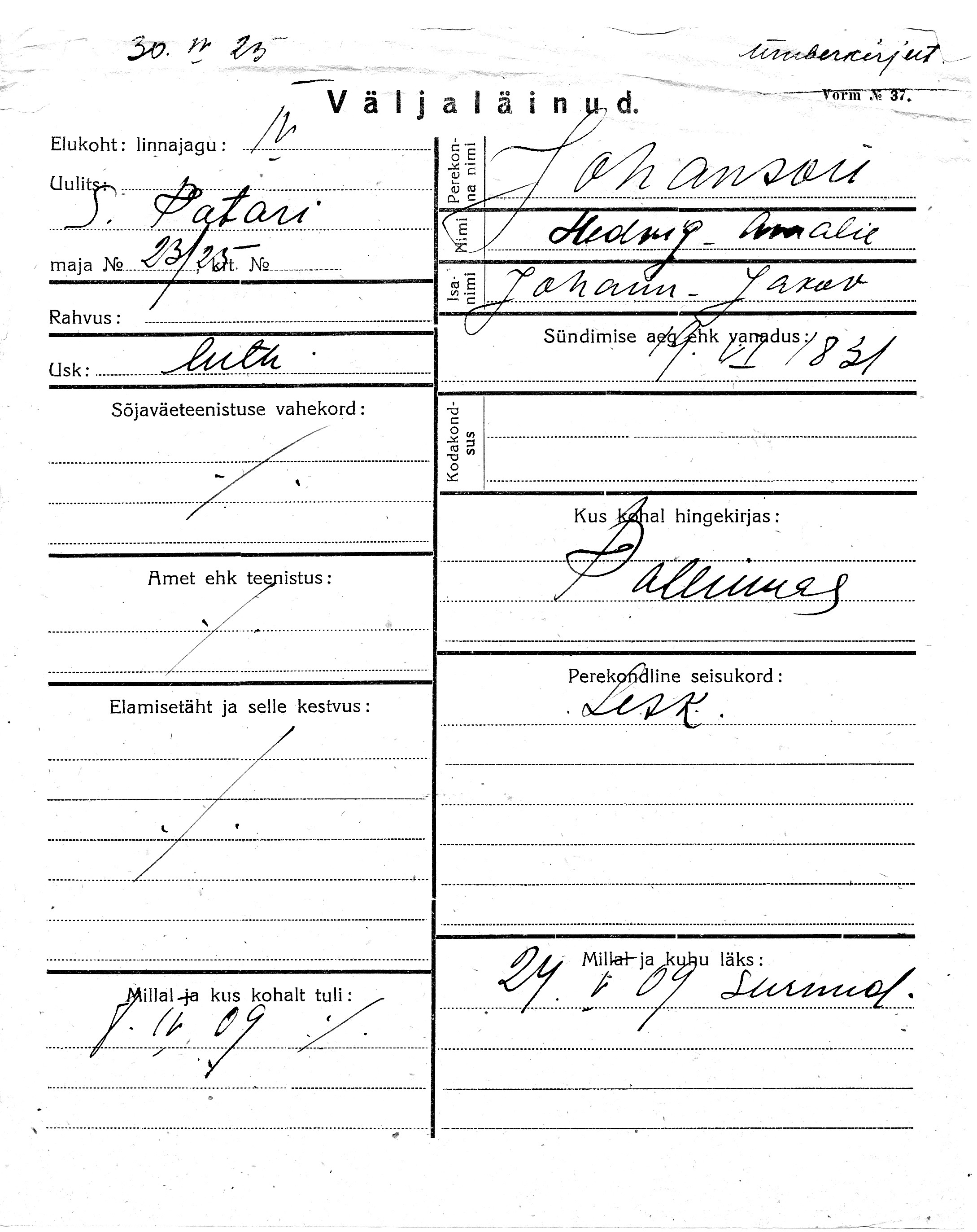 Johanson, Hedwig-Amalie, Johann-Jakov