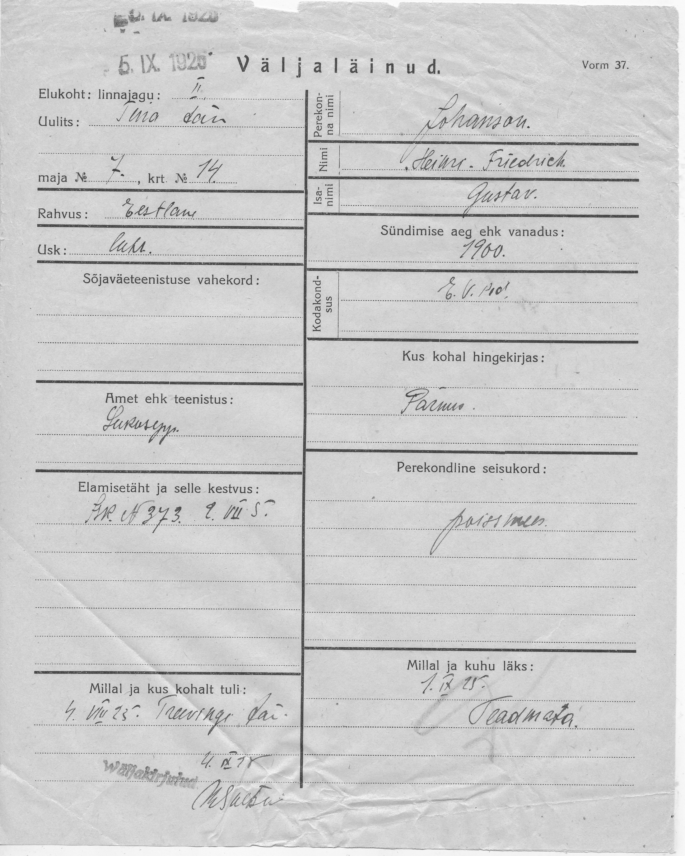 Johanson, Heinri-Friedrich, Gustav