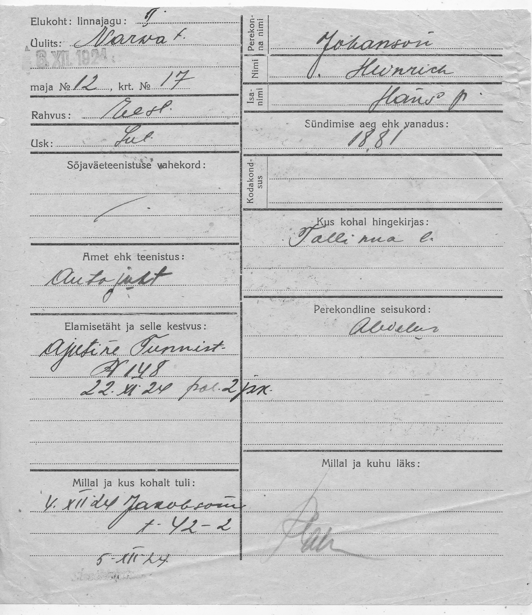 Johanson, Heinrich, Hans