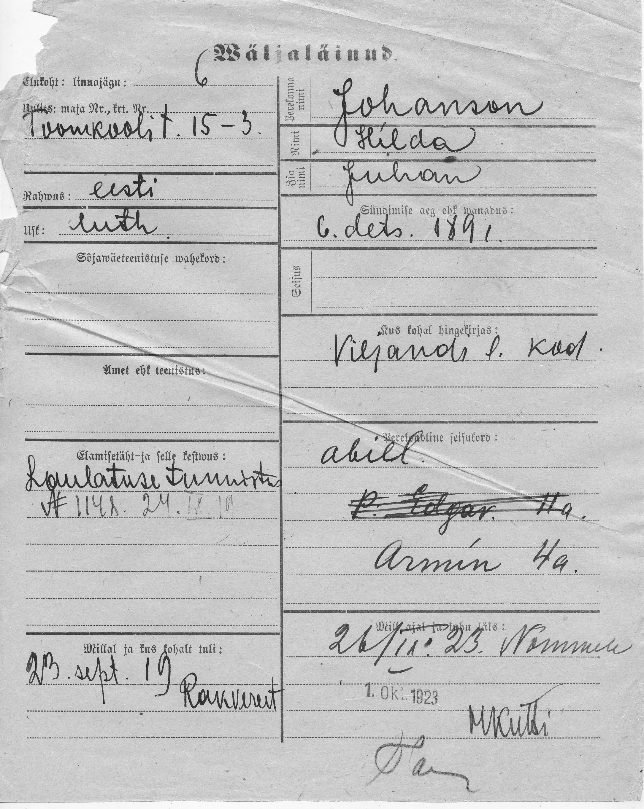 Johanson, Hilda, Juhan